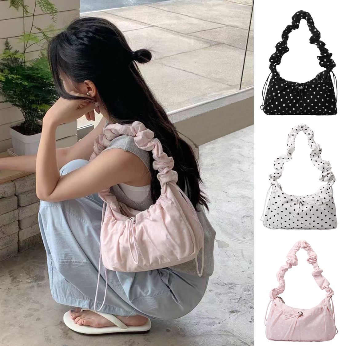 투웨이 가벼운 숄더백 미니 호보백 여름 천가방