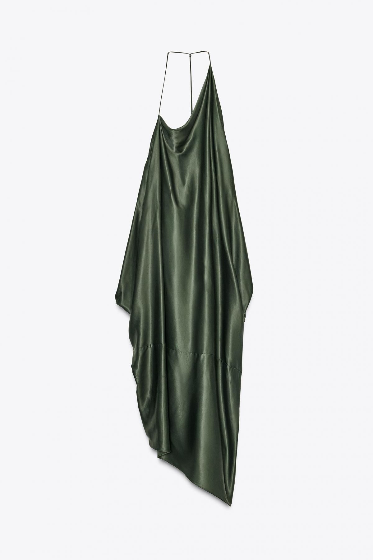 자라 스트랩 새틴 롱 비대칭 원피스 8073/126 KHAKI - 메인 이미지