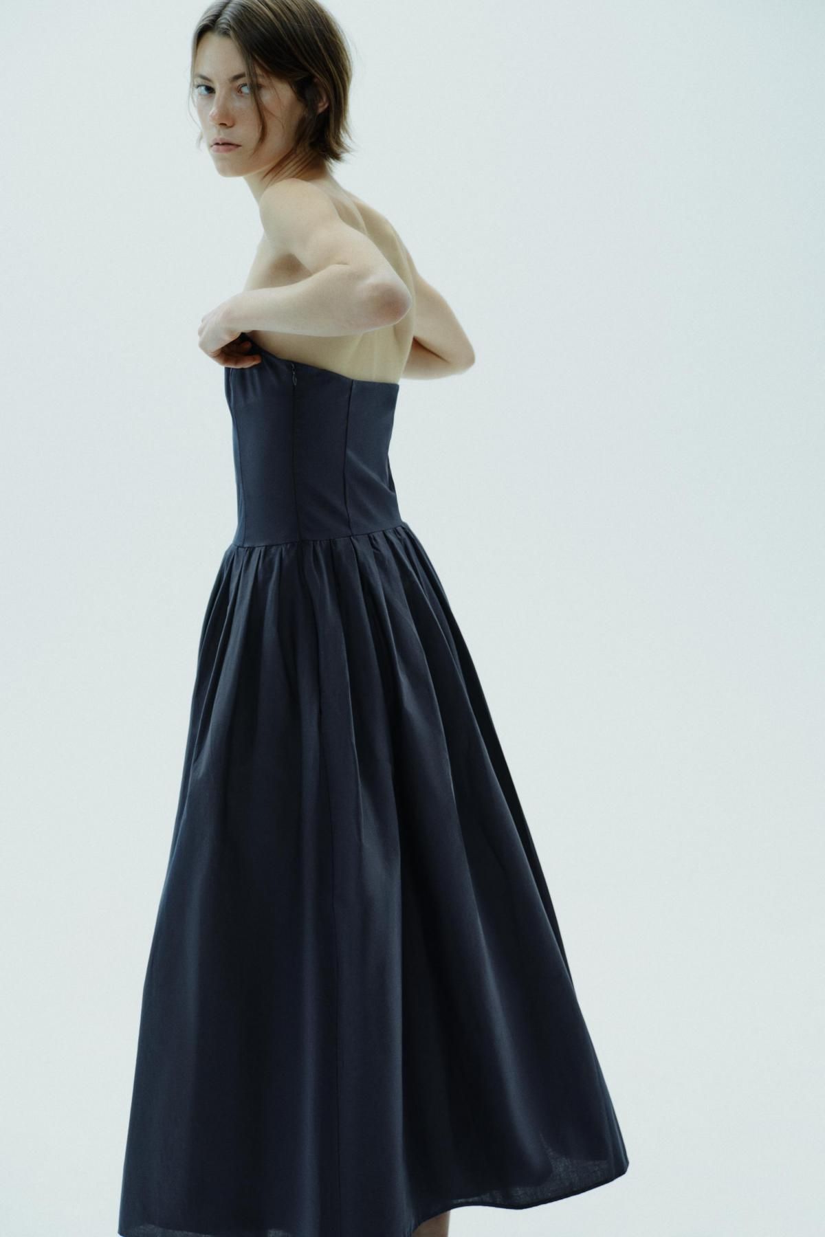 자라 포플린 오프숄더 스트랩리스 원피스 4661/219 NAVY BLUE - 상세 이미지 4