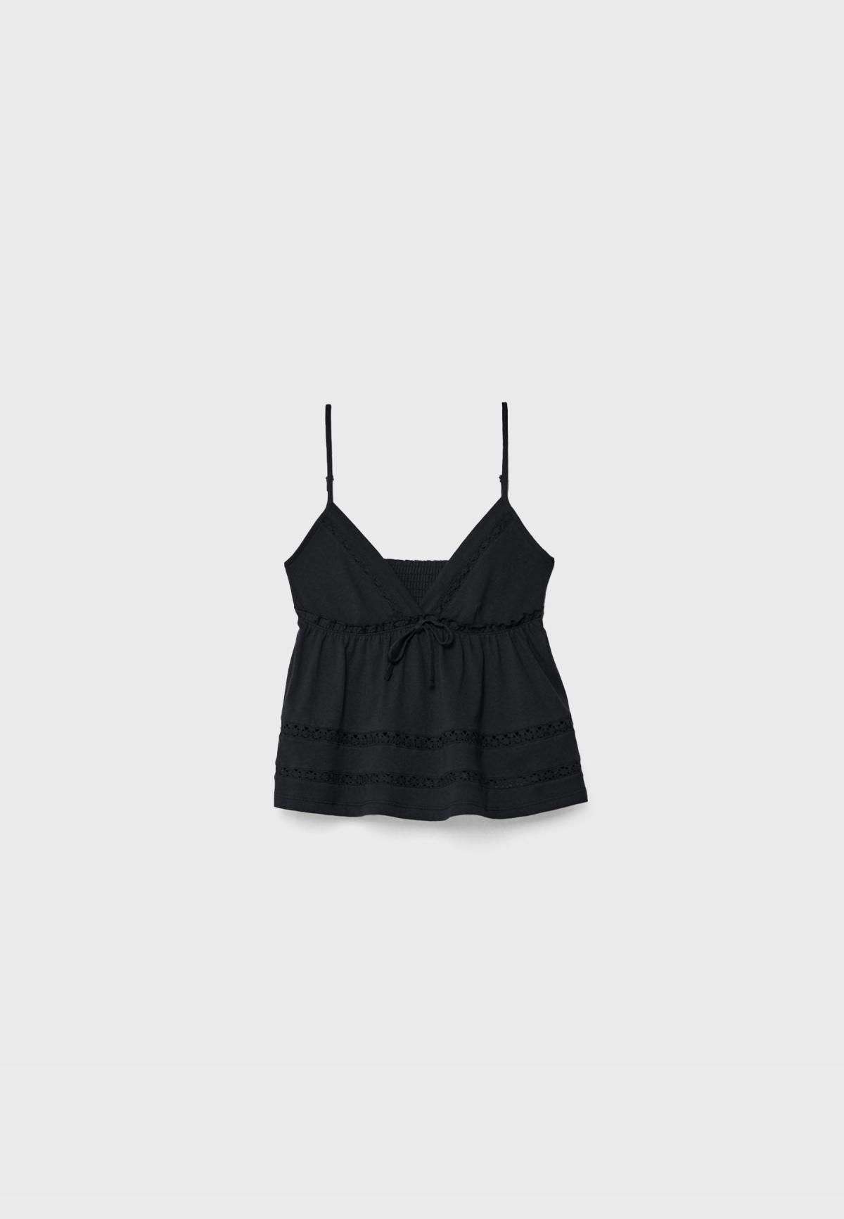 스트라디바리우스 레이스 트림 코튼 스트랩 탑 2776/713 BLACK - 상품 이미지