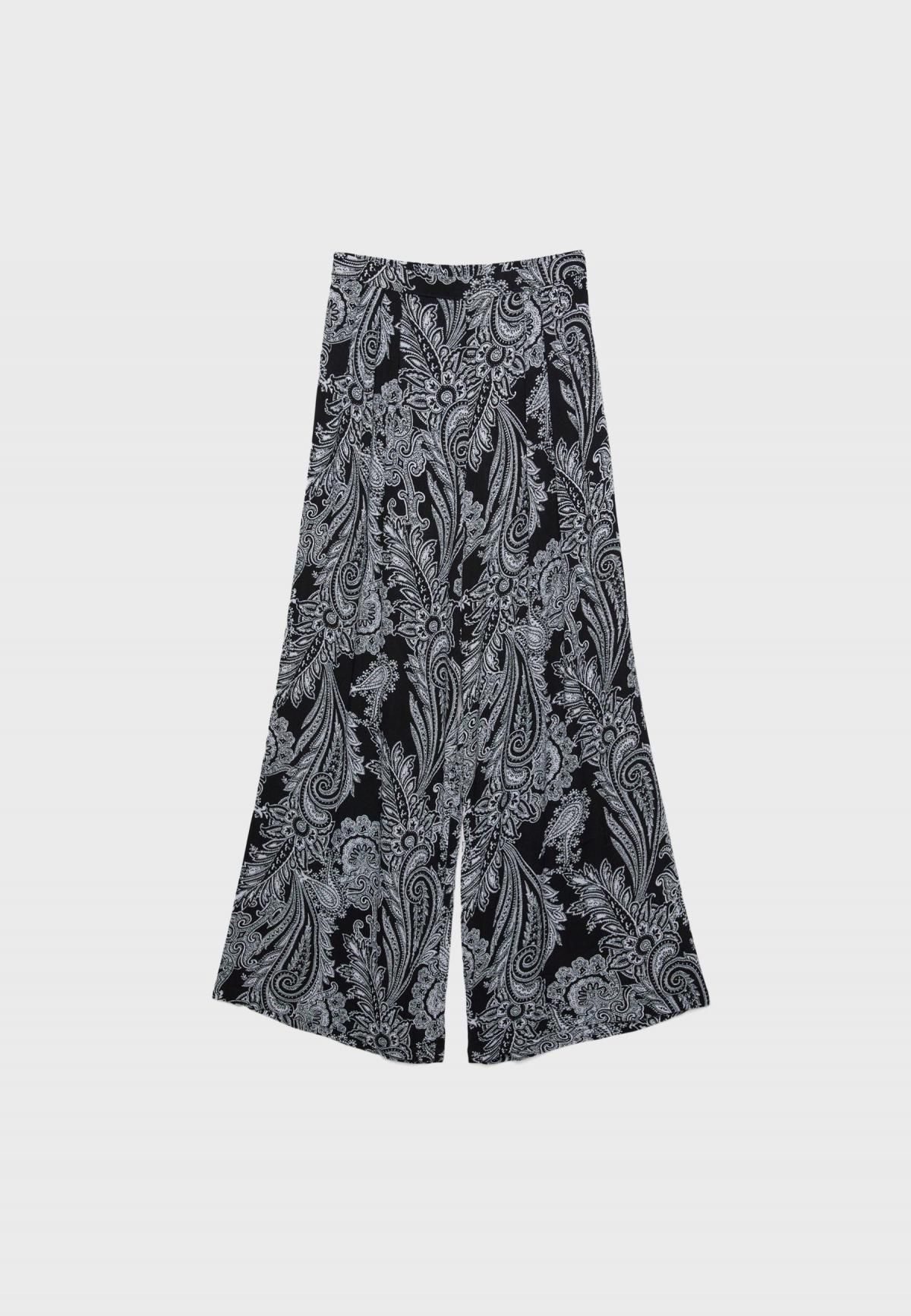 스트라디바리우스 페이즐리 프린트 와이드 하이웨이스트 팬츠 1205/459 BLACK - 상세 이미지 4