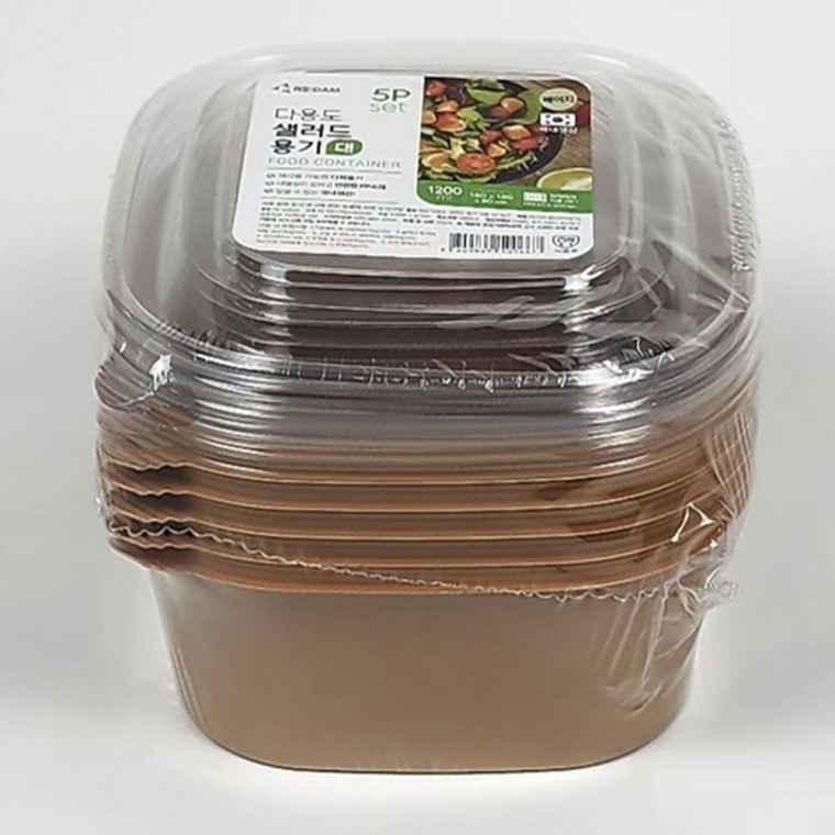 리담 다용도 샐러드용기 1200ml 5P 포장용기 일회용탕용기 일회용밀폐용기 - 상품 이미지