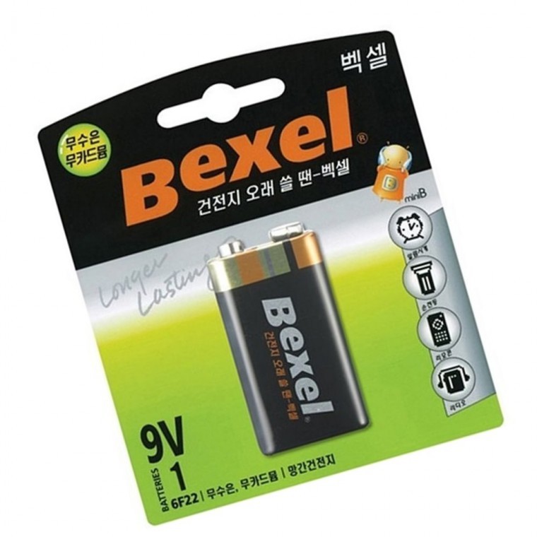 벡셀 망간 9V 건전지 1P x 10개입 1박스 도어락방전 망간베터리 망간건전지 - 메인 이미지