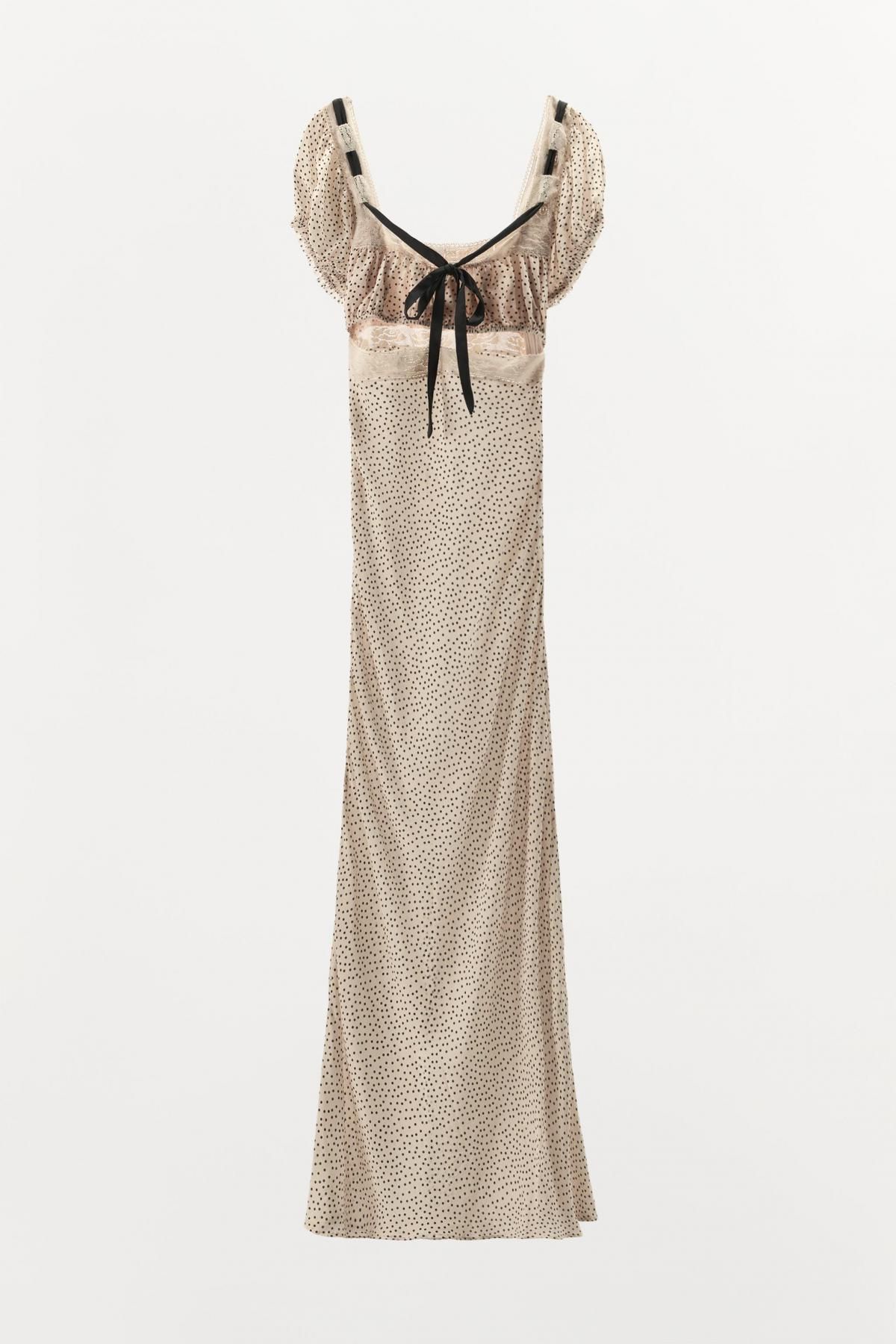 자라 리본 도트 프린트 롱 원피스 1067/604 ECRU