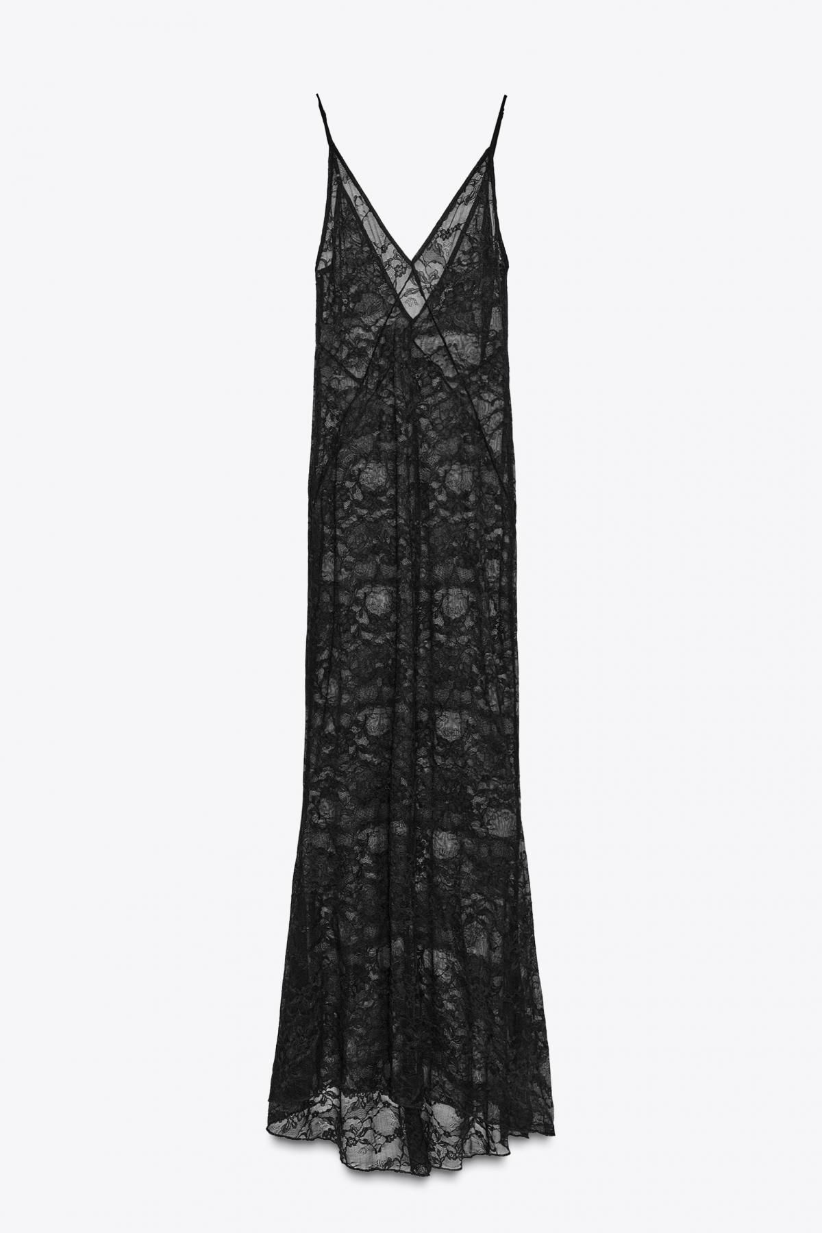 자라 레이스 시스루 슬립 롱 원피스 6050/310 BLACK - 메인 이미지