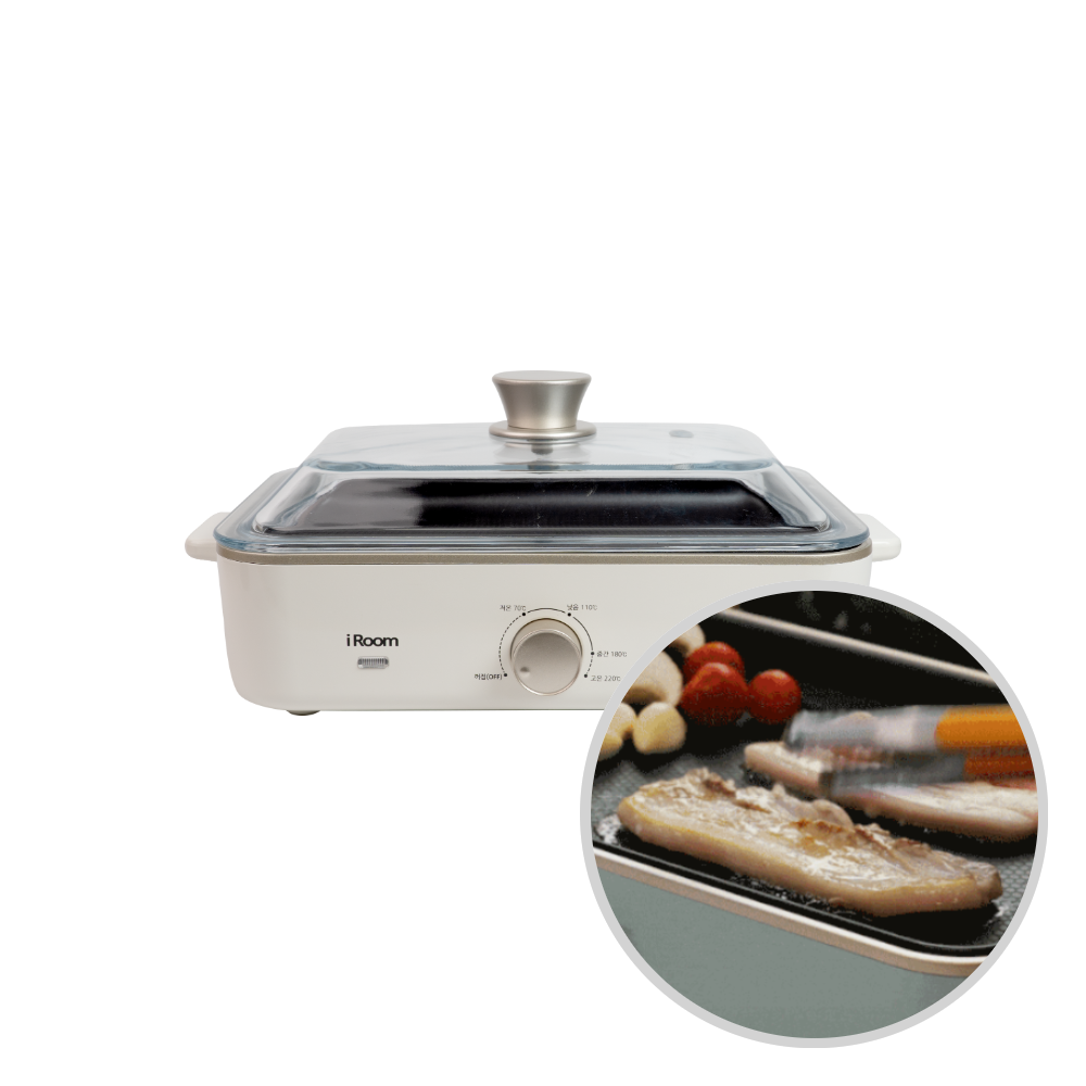 아이룸 멀티쿠커 아이보리 (다용도+전골+6구팬 3종 포함) 전기조리기 쿡커 자취용품 요리기계