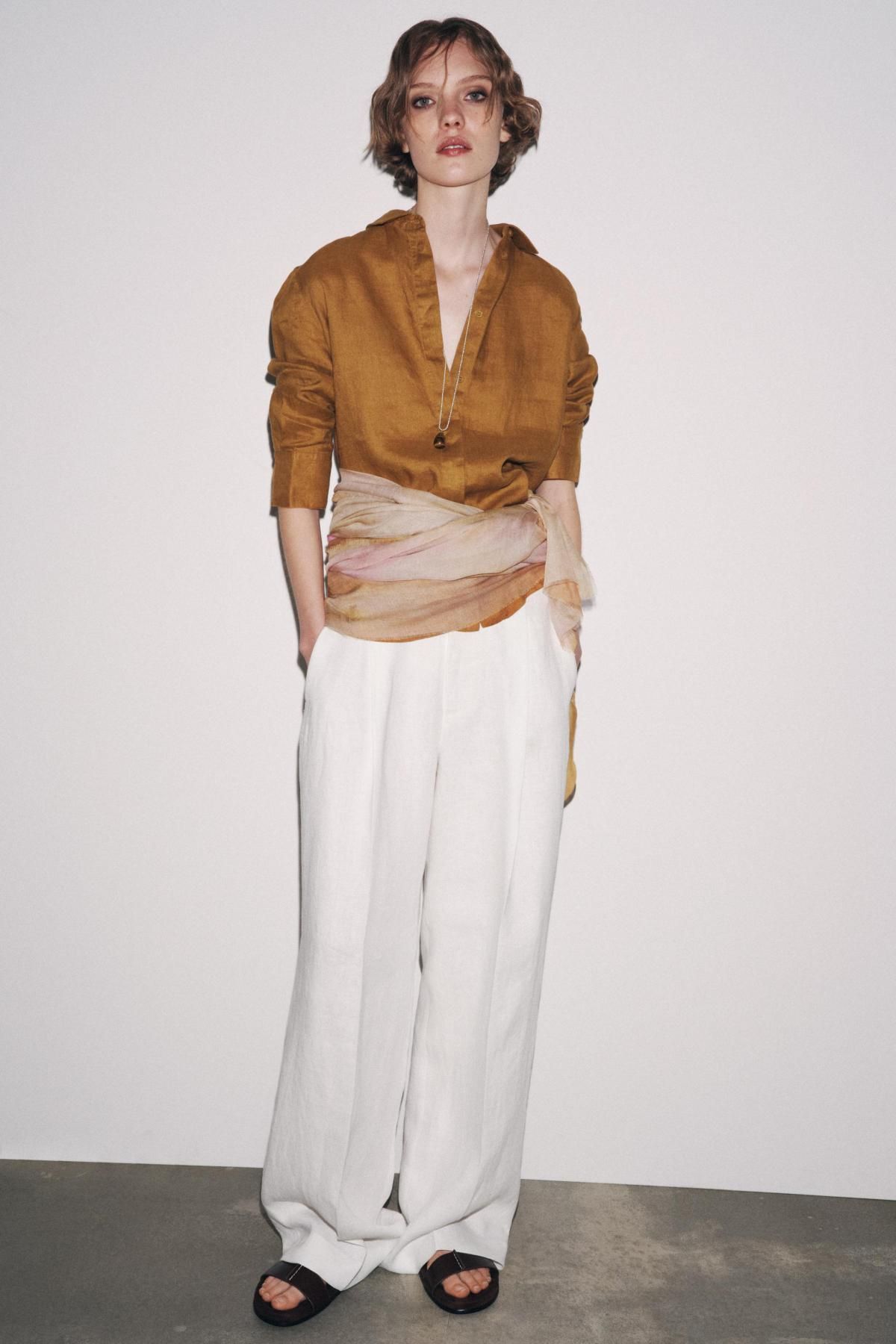 자라 내추럴 린넨 긴팔 셔츠 5344/241 OCHRE 이미지 8
