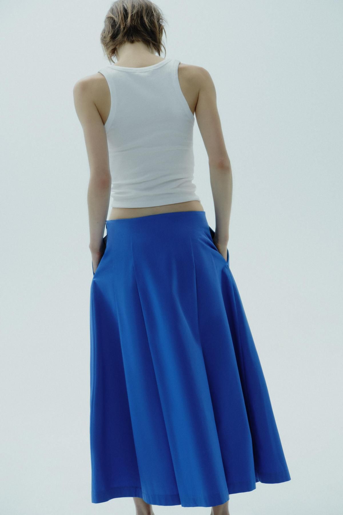 자라 블루 플리츠 미디 스커트 3729/862 CORNFLOWER BLUE - 상세 이미지 5