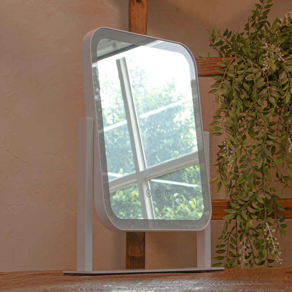 비욘드퍼니싱 무선 LED 조명 탁상용 화장 거울 라운드 화장대 스탠드