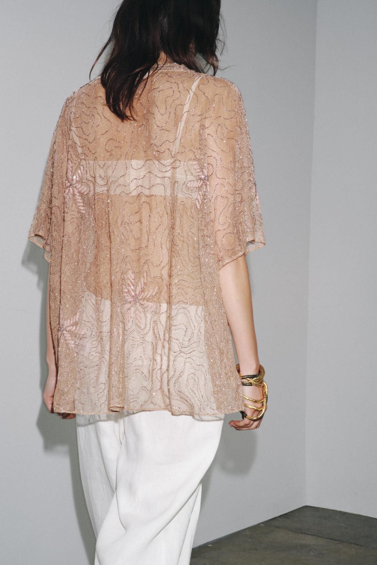 자라 자수 시스루 메탈릭 블라우스 7521/269 PALE PINK - 상세 이미지 4