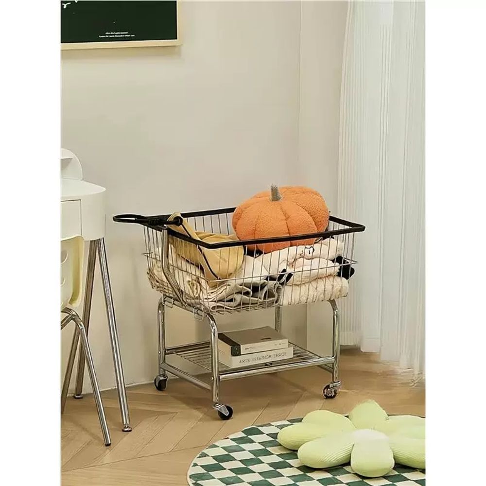 빨래방 바구니 철제 대용량 코인 철재 슬림 B. 수납 스타일엣지 우아한 화이트 고무 바 - 상세 이미지 3