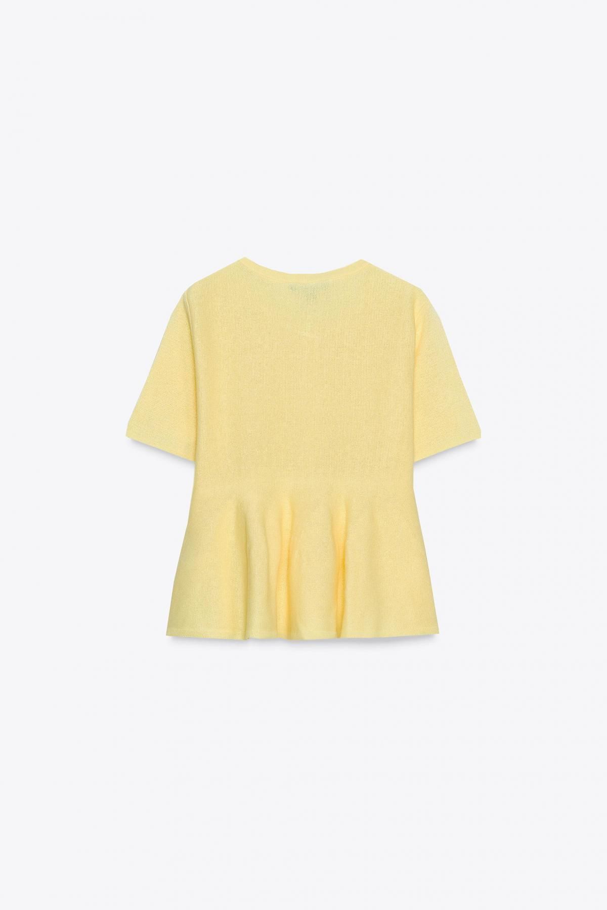 자라 페플럼 라운드넥 반팔 플레어 카디건 4331/019 YELLOW - 상세 이미지 5