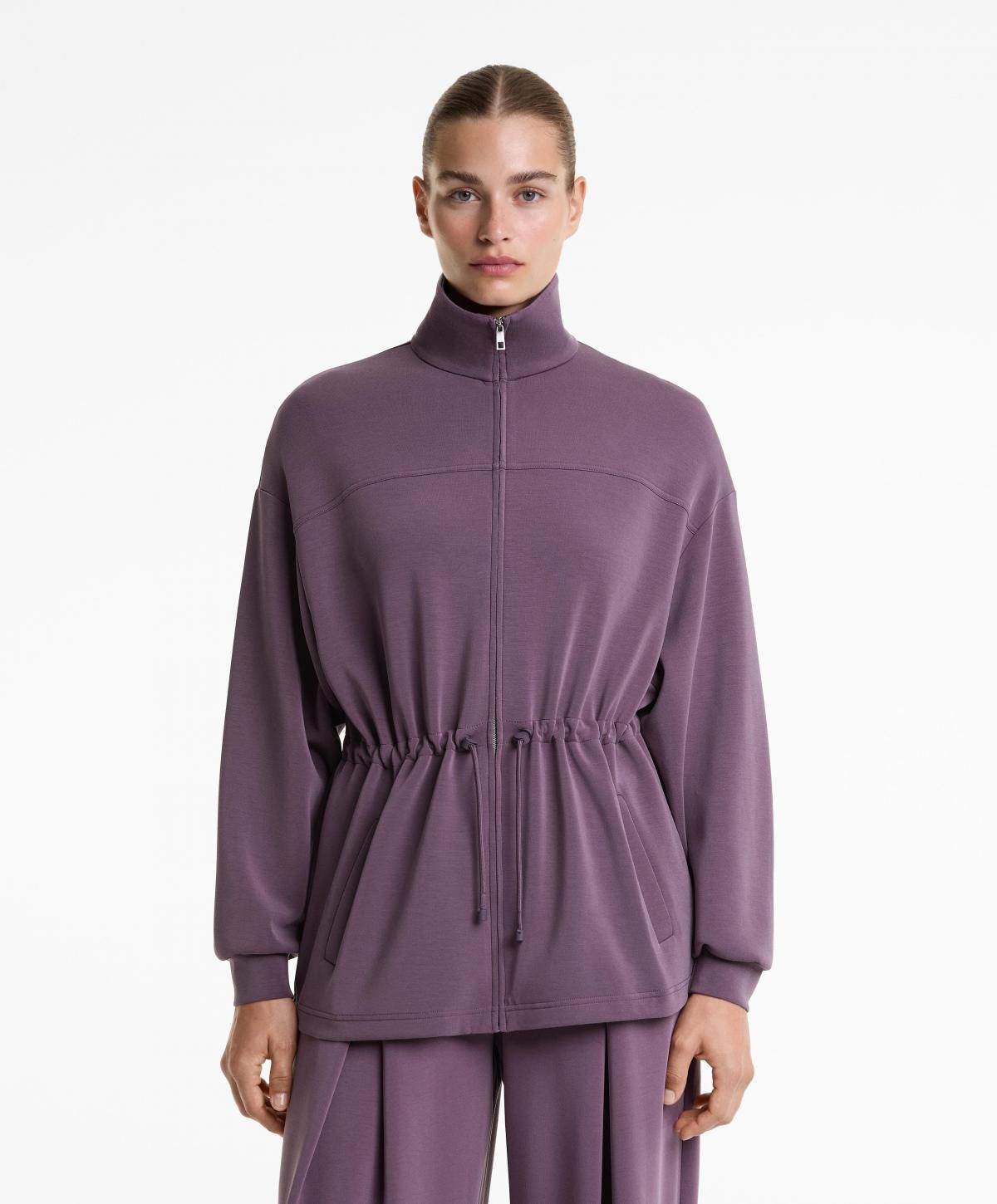 오이쇼 모달 소프트 하이넥 롱 집업 재킷 4913/791 LILAC - 상세 이미지 3