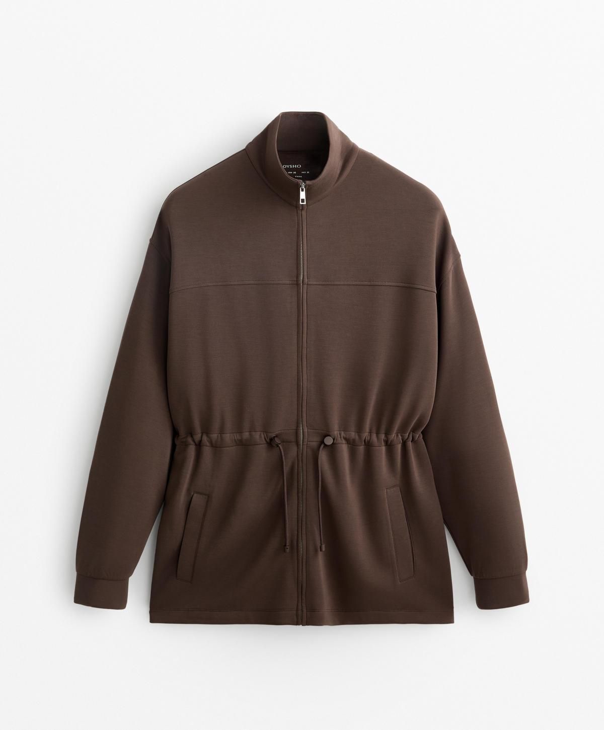 오이쇼 소프트 모달 하이넥 스트링 롱 자켓 3854/791 DARKBROWN - 상품 이미지