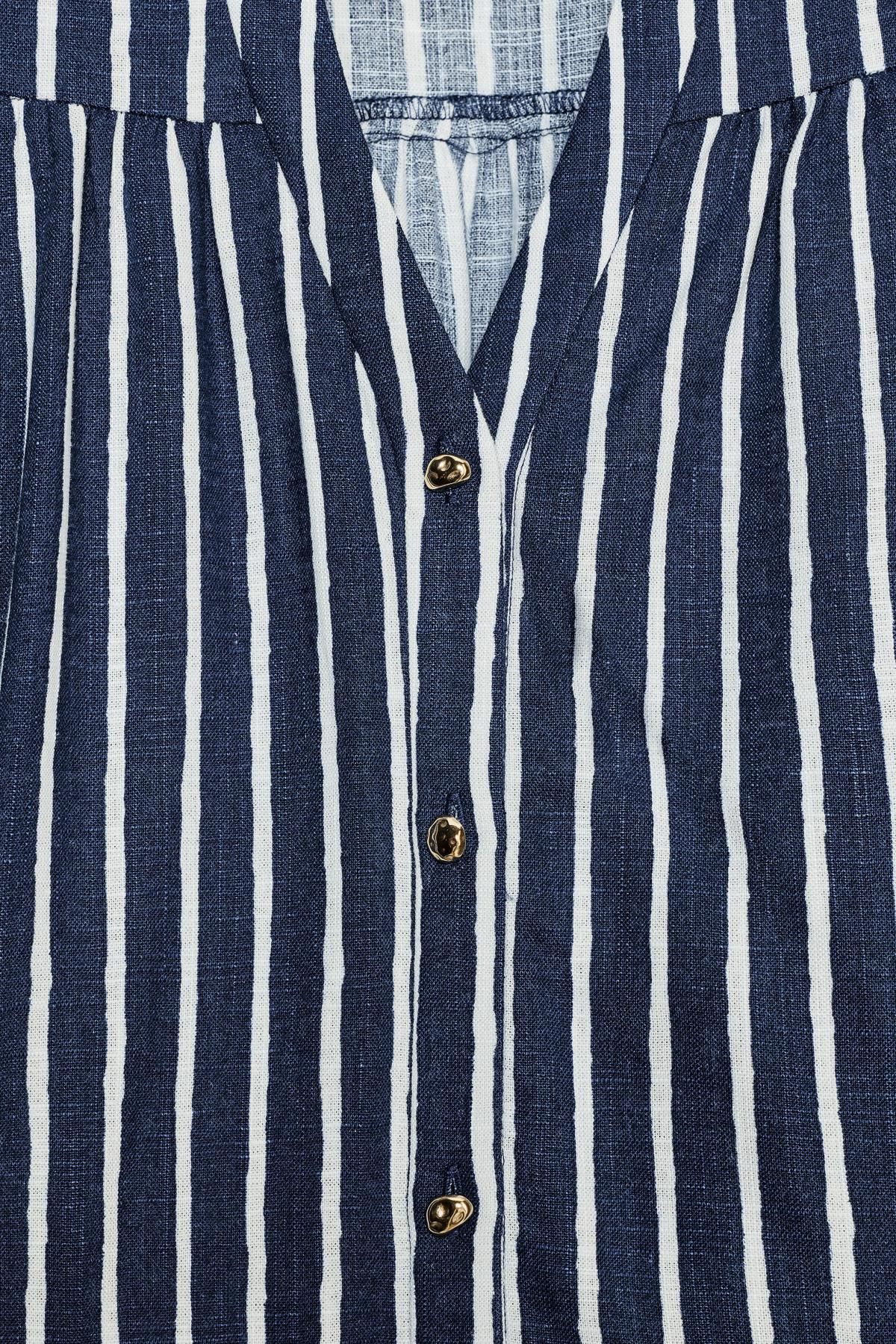 자라 스트라이프 린넨블렌드 반팔셔츠 8084/669 BLUE/WHITE - 상세 이미지 5