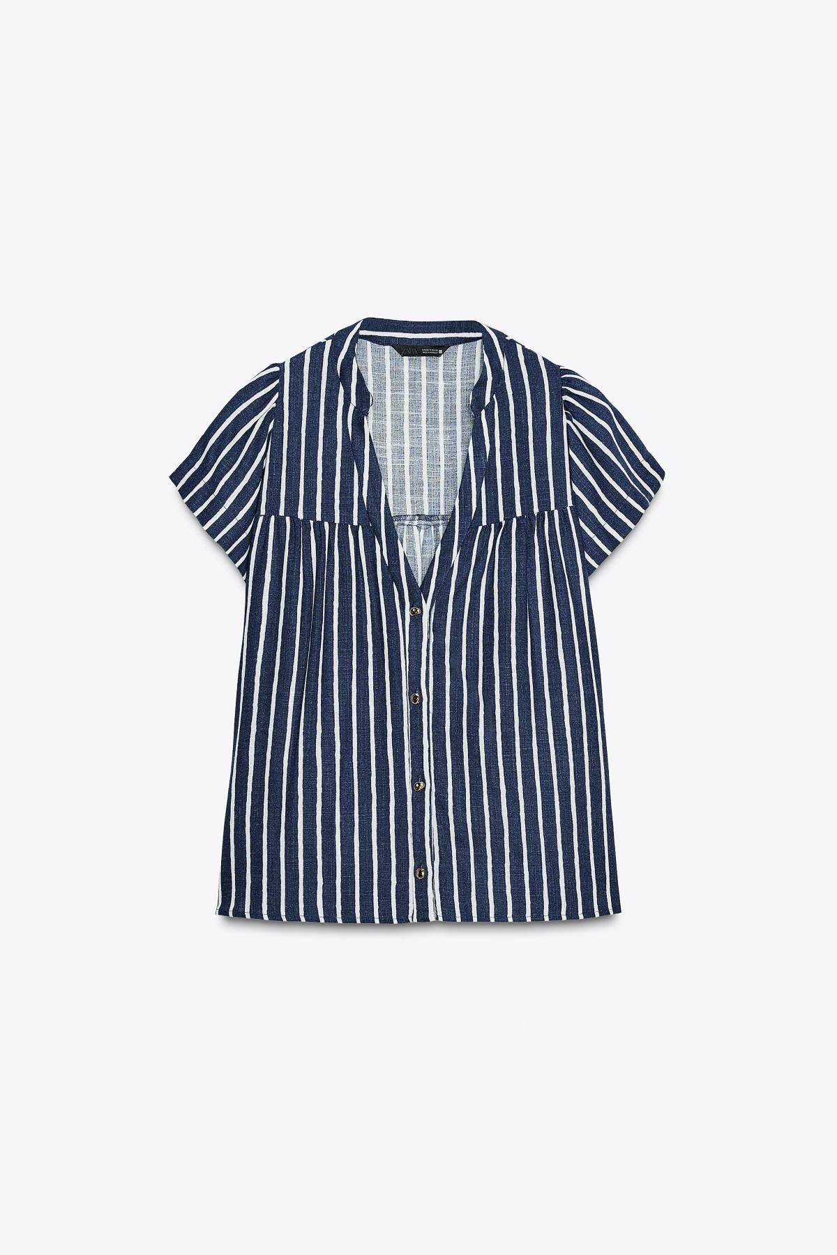 자라 스트라이프 린넨블렌드 반팔셔츠 8084/669 BLUE/WHITE - 메인 이미지