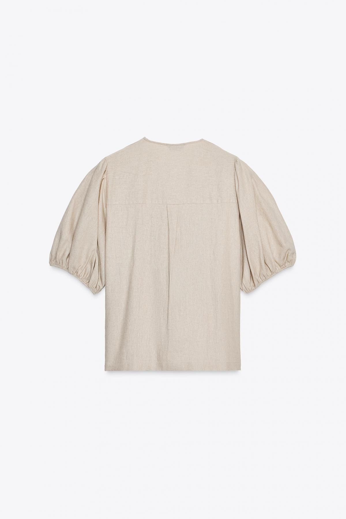 자라 린넨블렌드 퍼프 소매 타이 블라우스 8310/939 LIGHT BEIGE - 상세 이미지 5