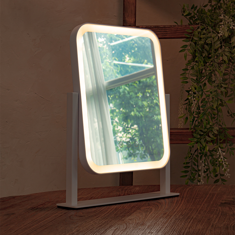 비욘드퍼니싱 무선 LED 조명 탁상용 화장 거울 라운드 화장대 스탠드