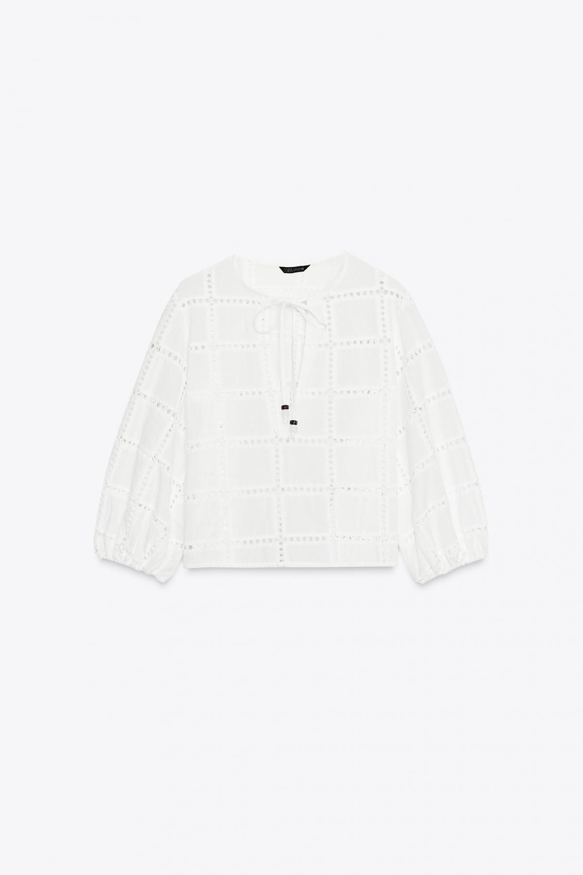 자라 펀칭자수 퍼프소매 숏 블라우스 8741/244 WHITE - 메인 이미지