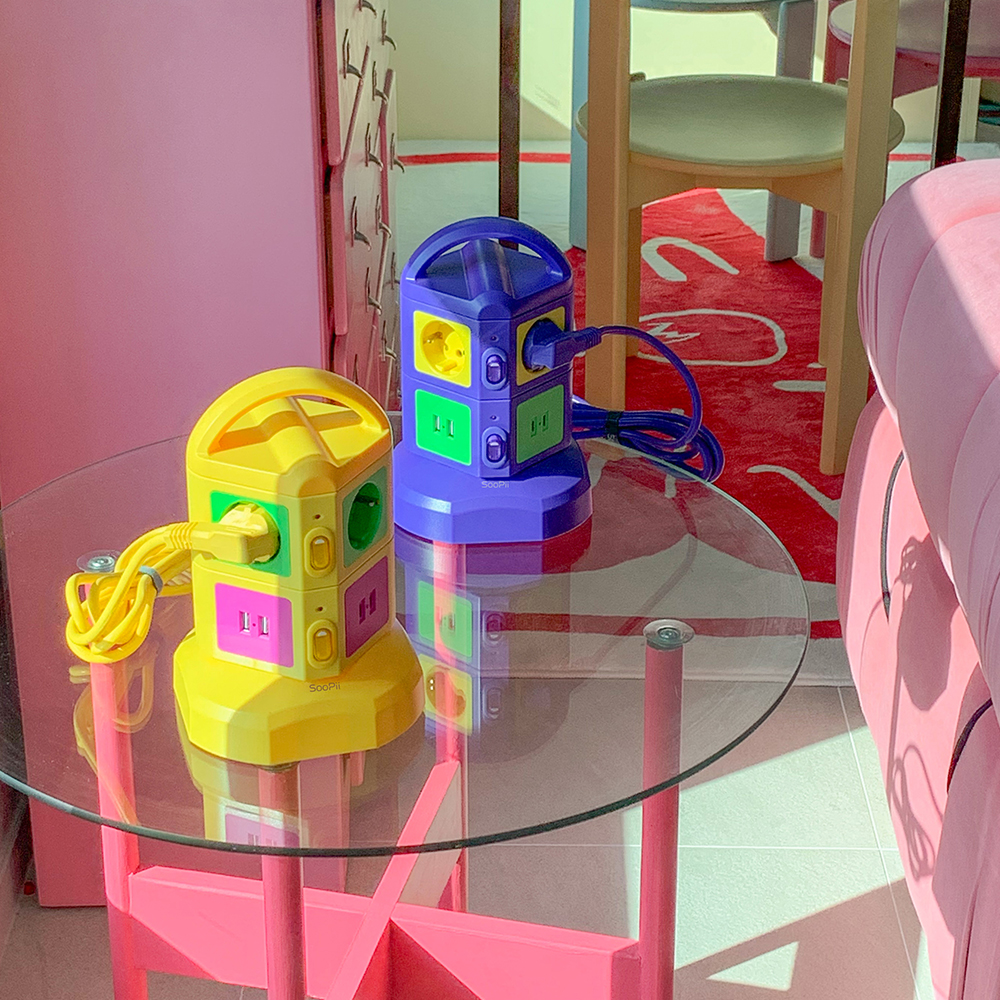 N배송 비비드 컬러 디자인 멀티탭 콘센트 고용량 큐브 타워형 집들이선물 2m, 바이올렛 6구, 1개 이미지 3