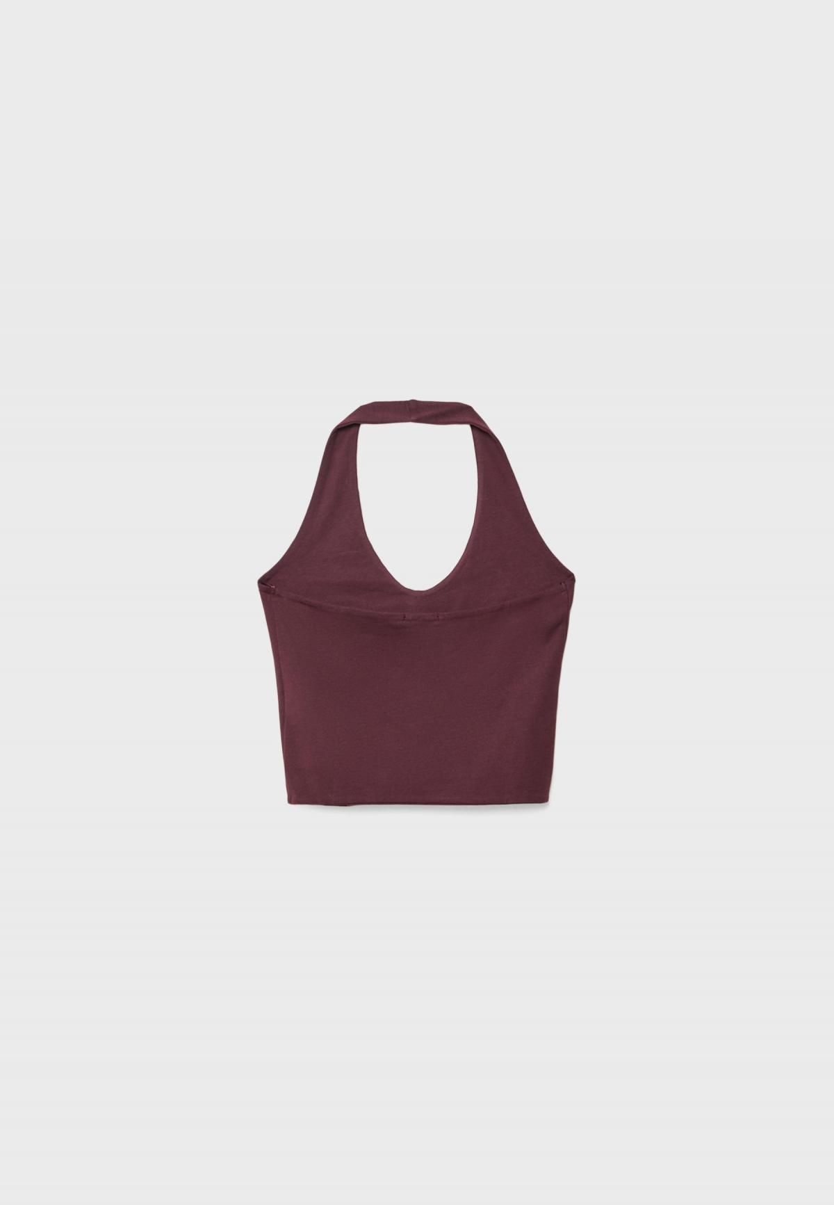 스트라디바리우스 슬림핏 홀터넥 크롭 탑 2535/341 AUBERGINE - 상세 이미지 2