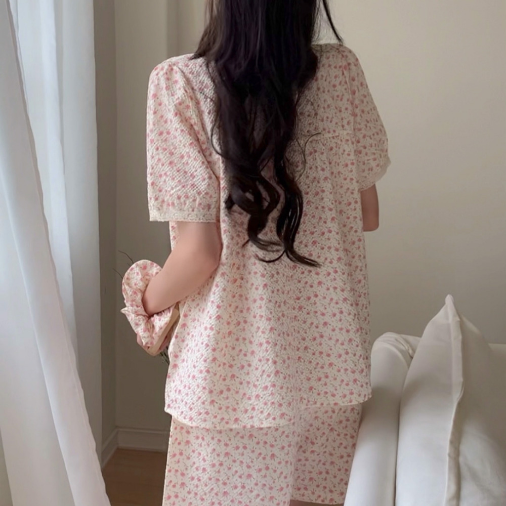 시어서커잠옷 여름잠옷세트 여름파자마 여성 반팔 반바지 실내복 홈웨어 - 상세 이미지 5