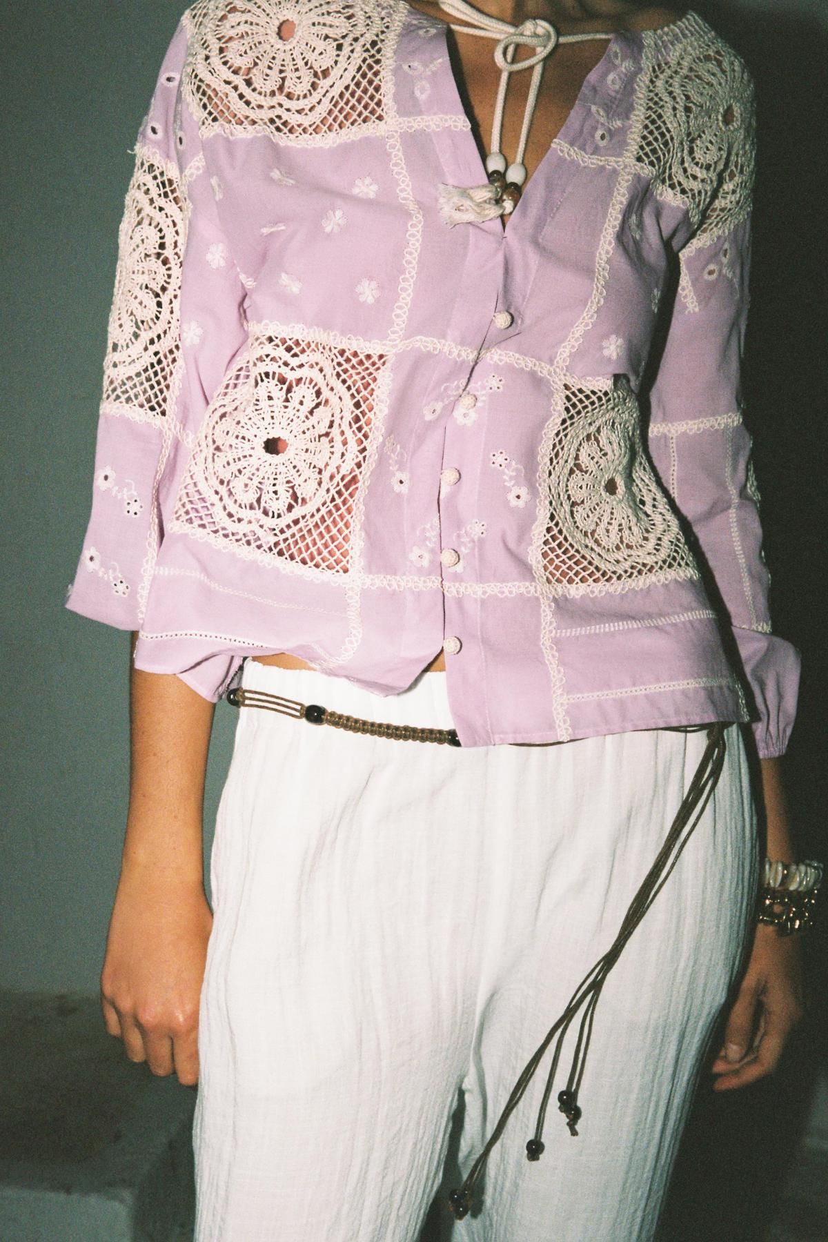 자라 레이스 크로셰 라운드넥 블라우스 8304/708 LILAC / WHITE - 상세 이미지 5