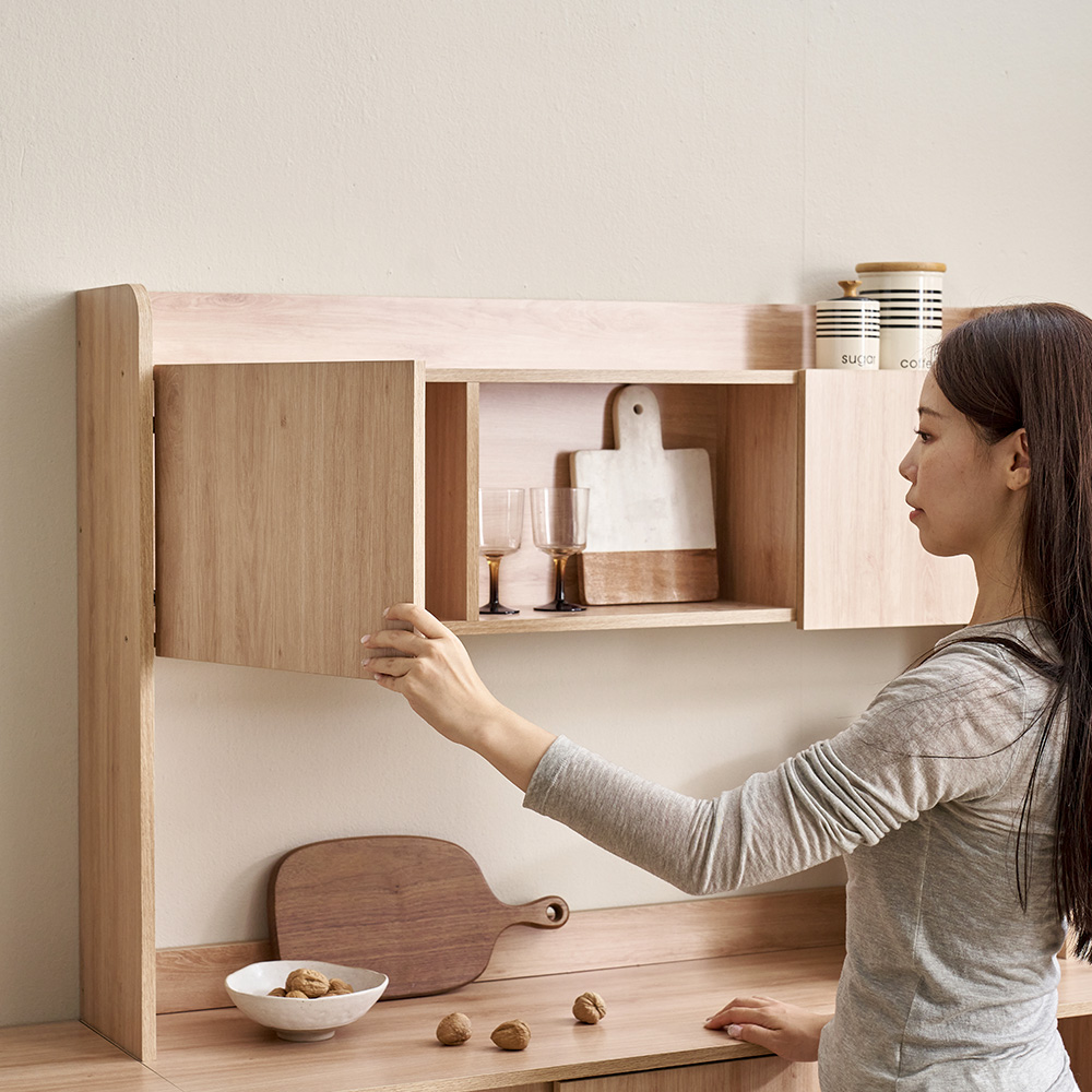 장인가구 아망드 슬라이딩 상부 하부 주방 수납장 세트 800, 3단, 800 유리 선반장+상부장_내추럴