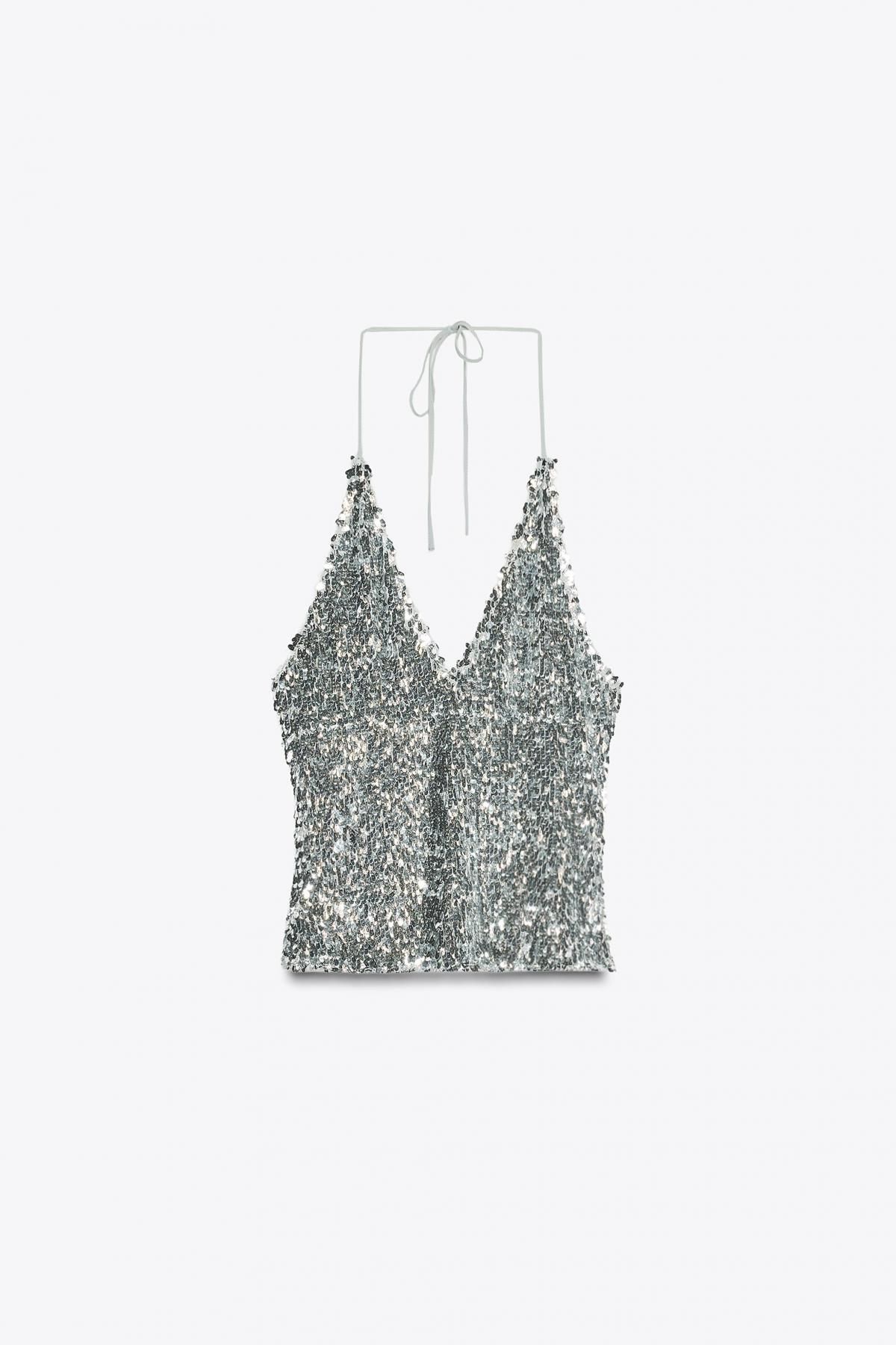 자라 시퀸 홀터넥 민소매 탑 4813/805 SILVER - 메인 이미지