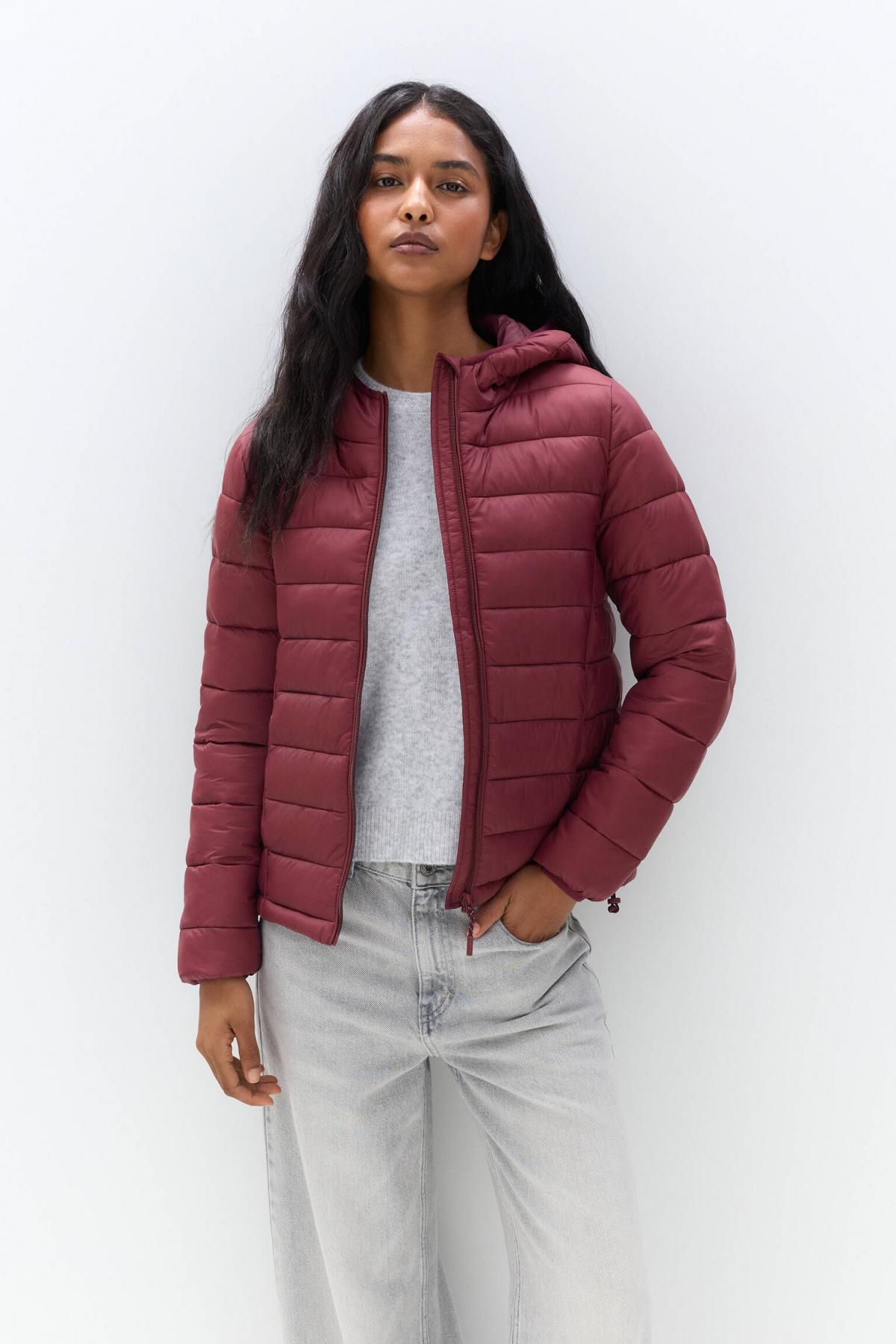 풀앤베어 경량 후드 패딩 재킷 7701/233 BURGUNDY - 상세 이미지 2