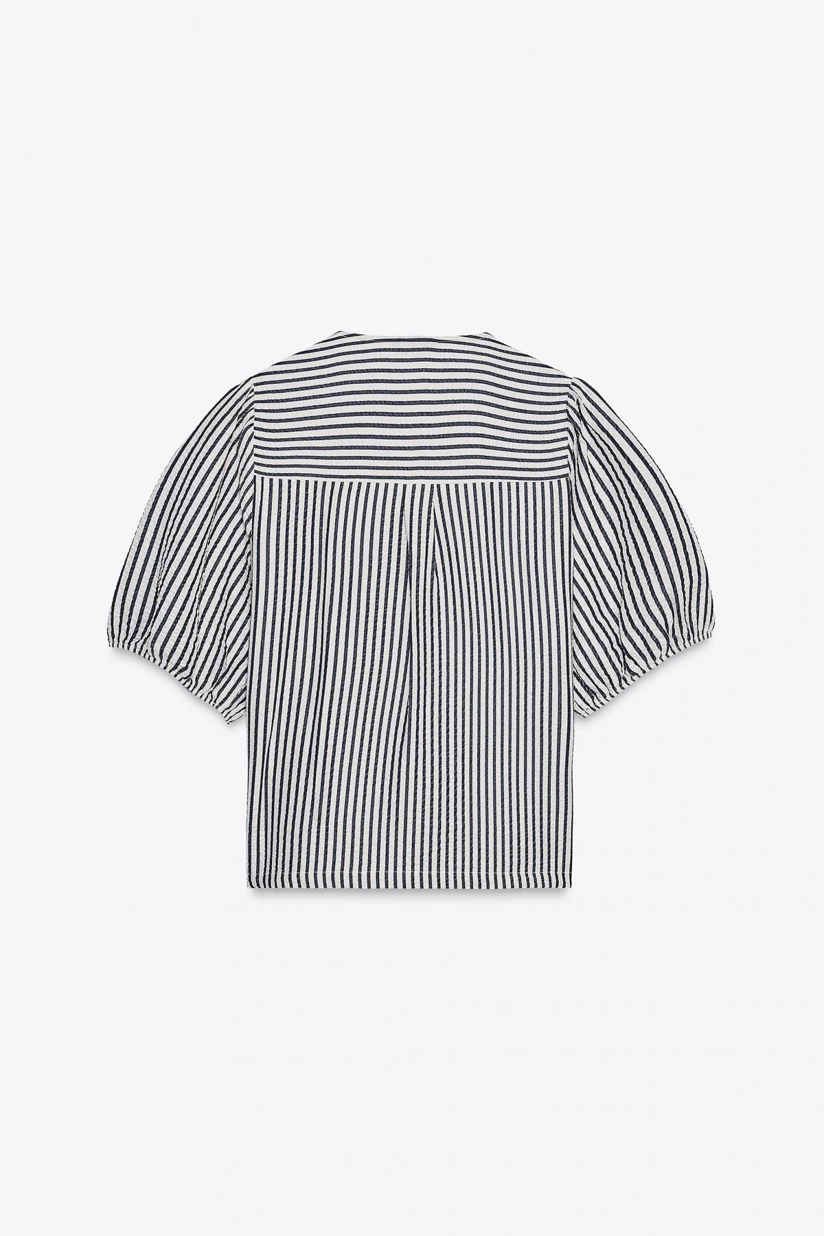 자라 스트라이프 린넨블렌드 타이 블라우스 1165/151 ECRU / NAVY - 상세 이미지 3