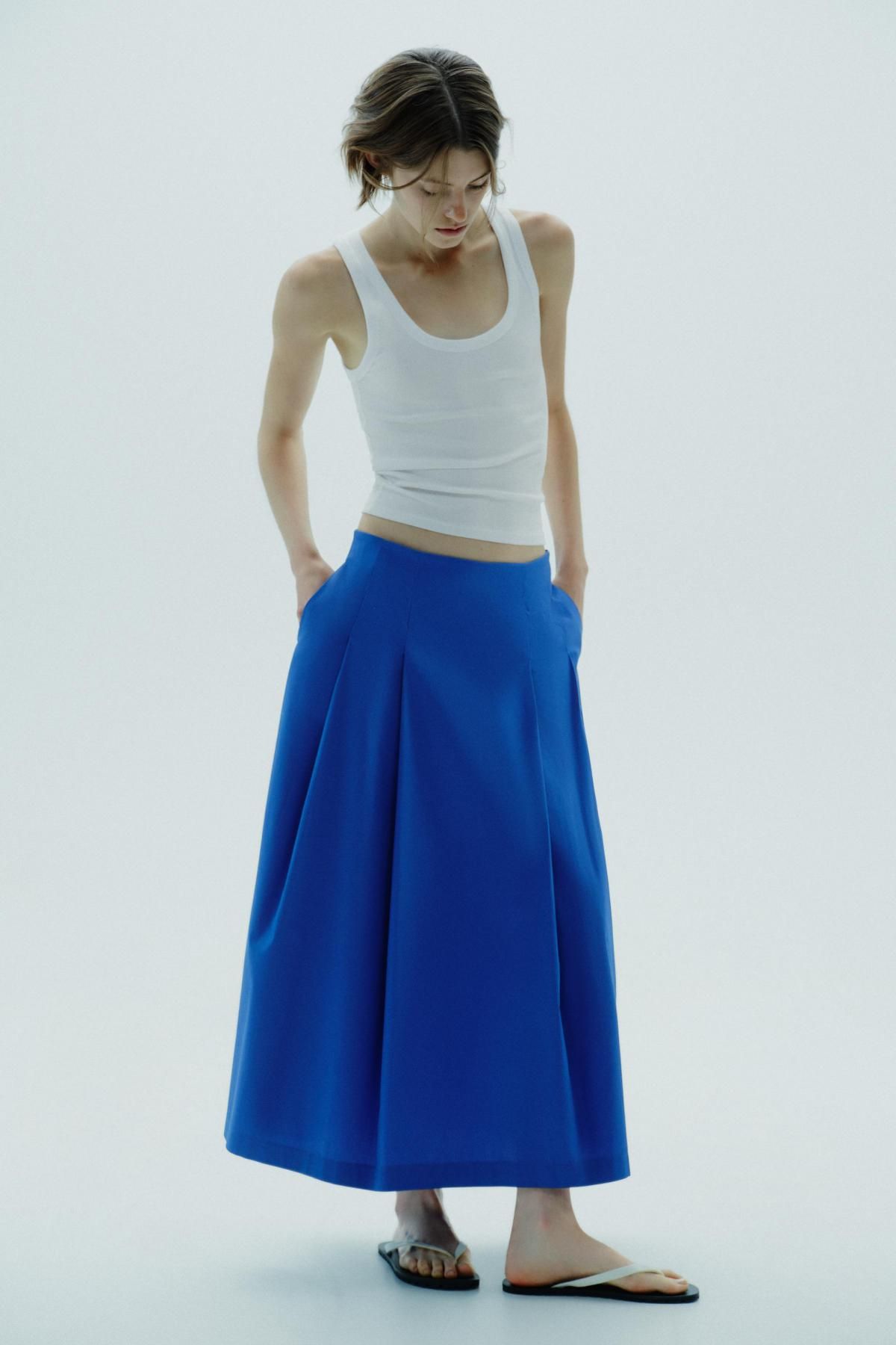 자라 블루 플리츠 미디 스커트 3729/862 CORNFLOWER BLUE - 상세 이미지 2