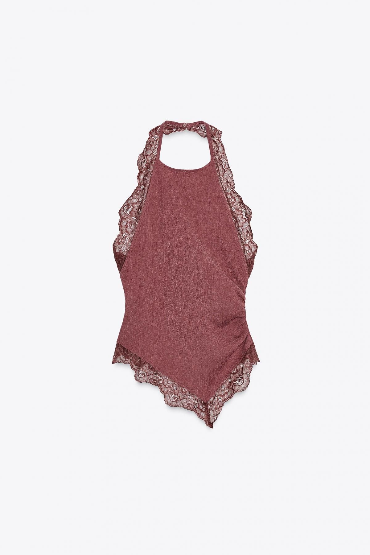 자라 레이스 텍스처 홀터넥 민소매 탑 3644/803 DARK PINK - 메인 이미지