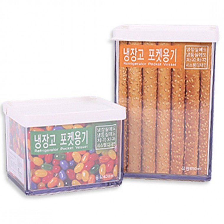 냉장고 포켓용기 3호 400ml1개 850ml1개 밀폐 통 보관 - 메인 이미지