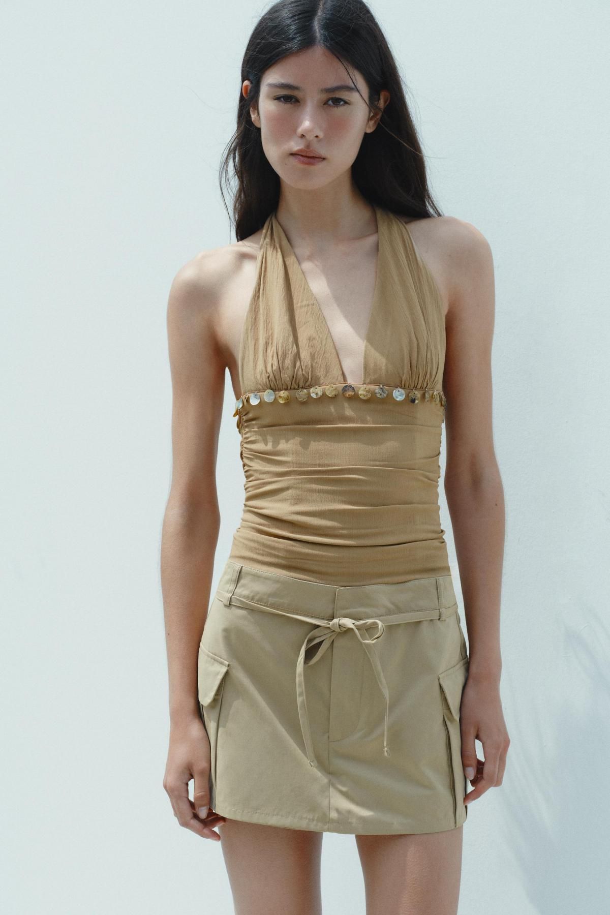 자라 유틸리티 카고 포켓 미니 스커트 팬츠 4391/504 LIGHT KHAKI - 상세 이미지 4