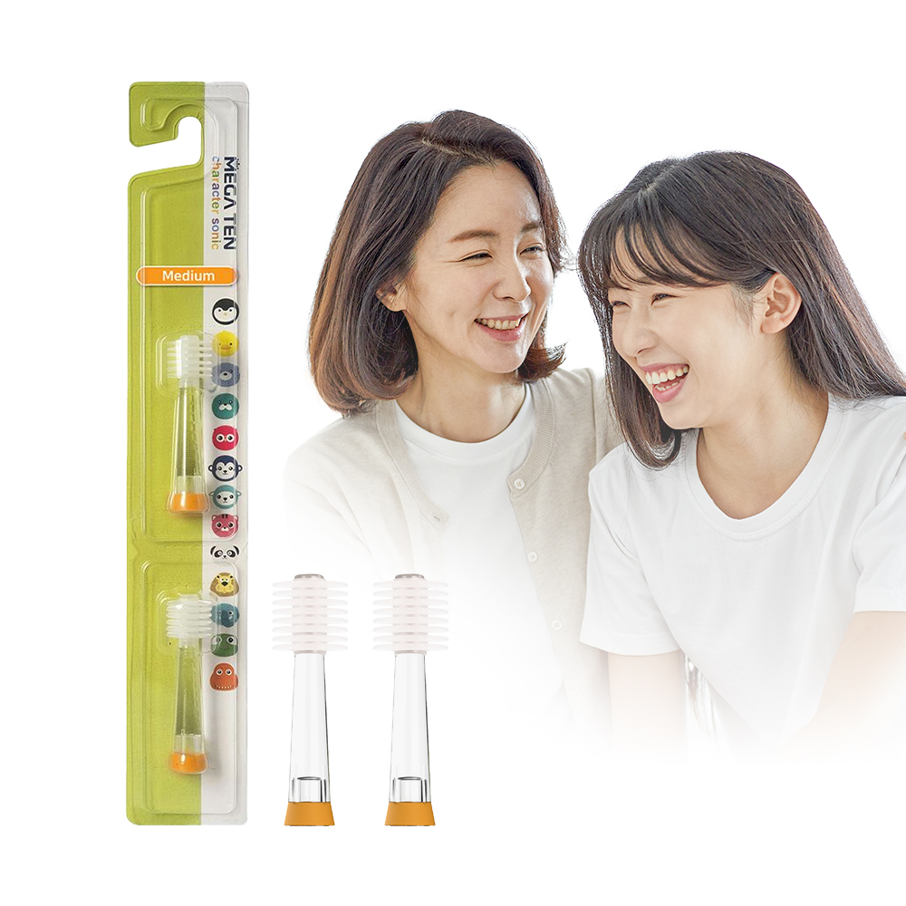 메가텐 키즈 어린이 유치원 성인 리뉴얼 360도 전동칫솔 리필모 미디움 영구치용 2개입 제품 이미지