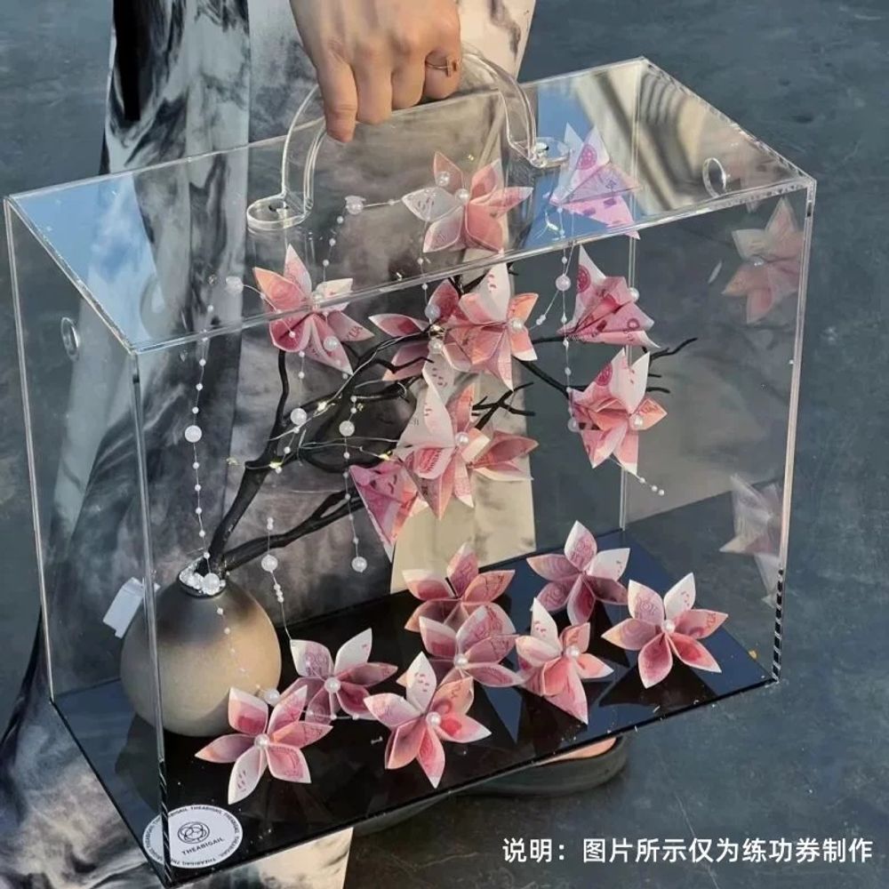 아크릴 꽃상자 선물상자 박스 휴대용 기념일 C. 머니 트리 재료 팩 Lotus Leaf 이미지 6