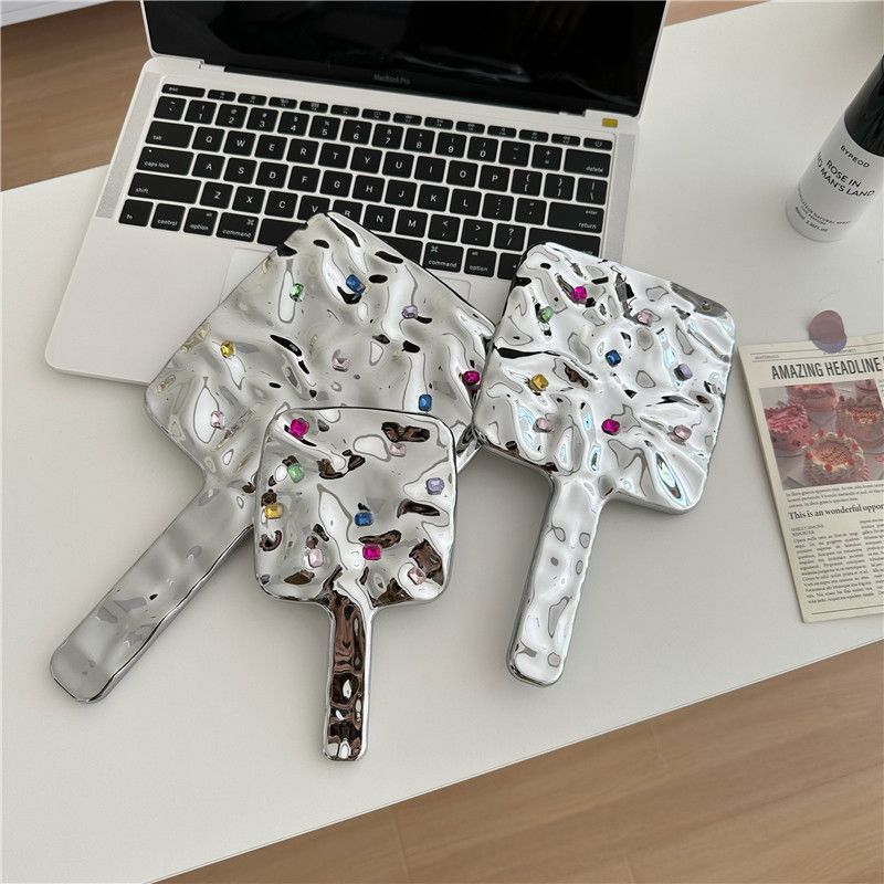 크롬 손잡이거울 크러쉬 감성 미니거울 DIY 셀카 소품 스퀘어 스몰 - 상세 이미지 2