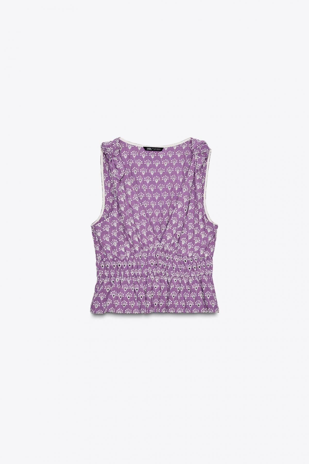 자라 레이스자수 크롭 민소매 탑 8015/704 LILAC / WHITE - 메인 이미지