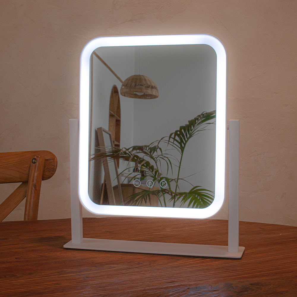 비욘드퍼니싱 무선 LED 조명 탁상용 화장 거울 라운드 화장대 스탠드