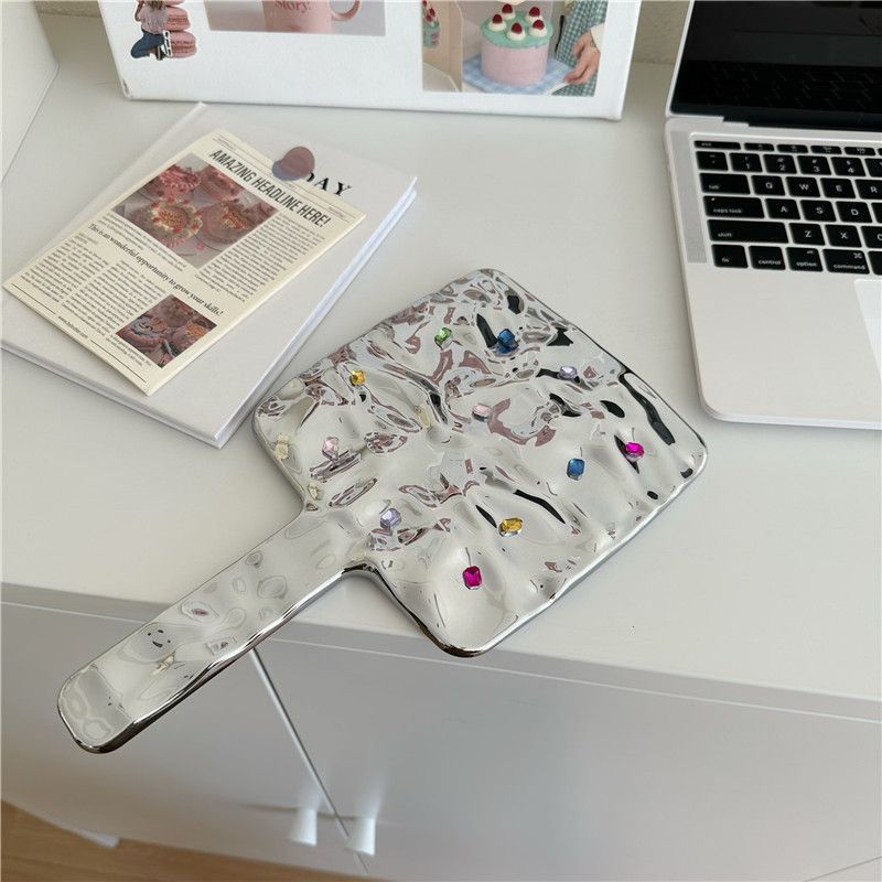 크롬 손잡이거울 크러쉬 감성 미니거울 DIY 셀카 소품 스퀘어 스몰 - 상세 이미지 3