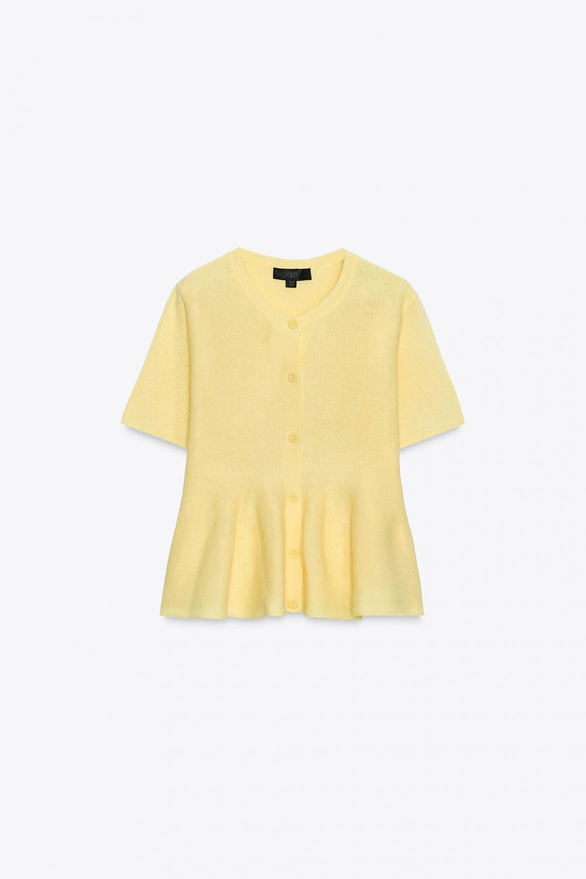 자라 페플럼 라운드넥 반팔 플레어 카디건 4331/019 YELLOW - 메인 이미지