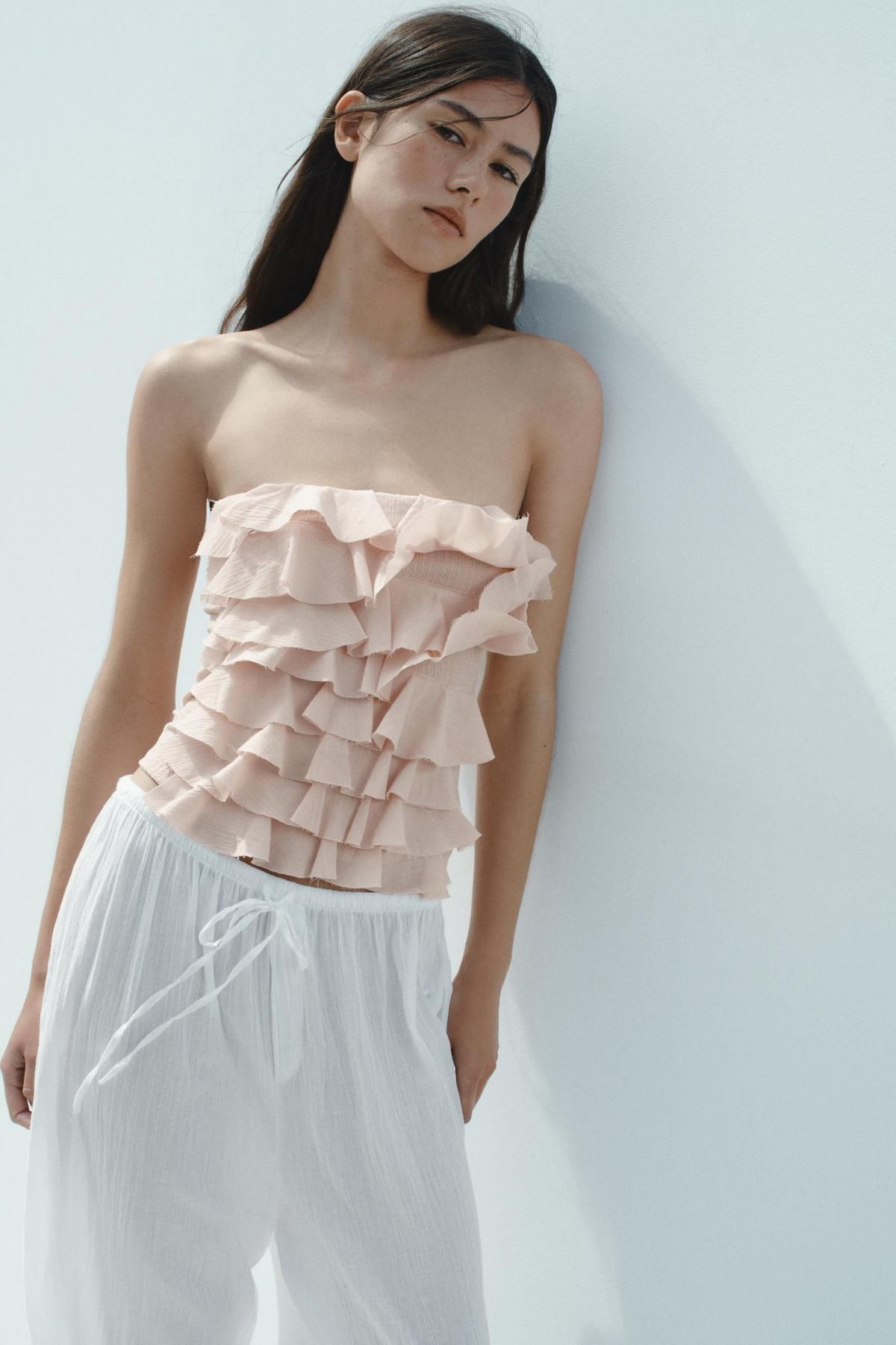 자라 러플 텍스처 스트랩리스 탑 0085/800 BEIGE-PINK - 상세 이미지 2
