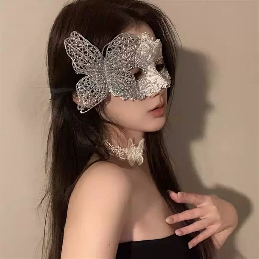 베네치아가면 레이스 무도회 반가면 섹시한 베 A. 흰나비 깃털 마스크 약간 가루가 묻어나오 - 상세 이미지 4