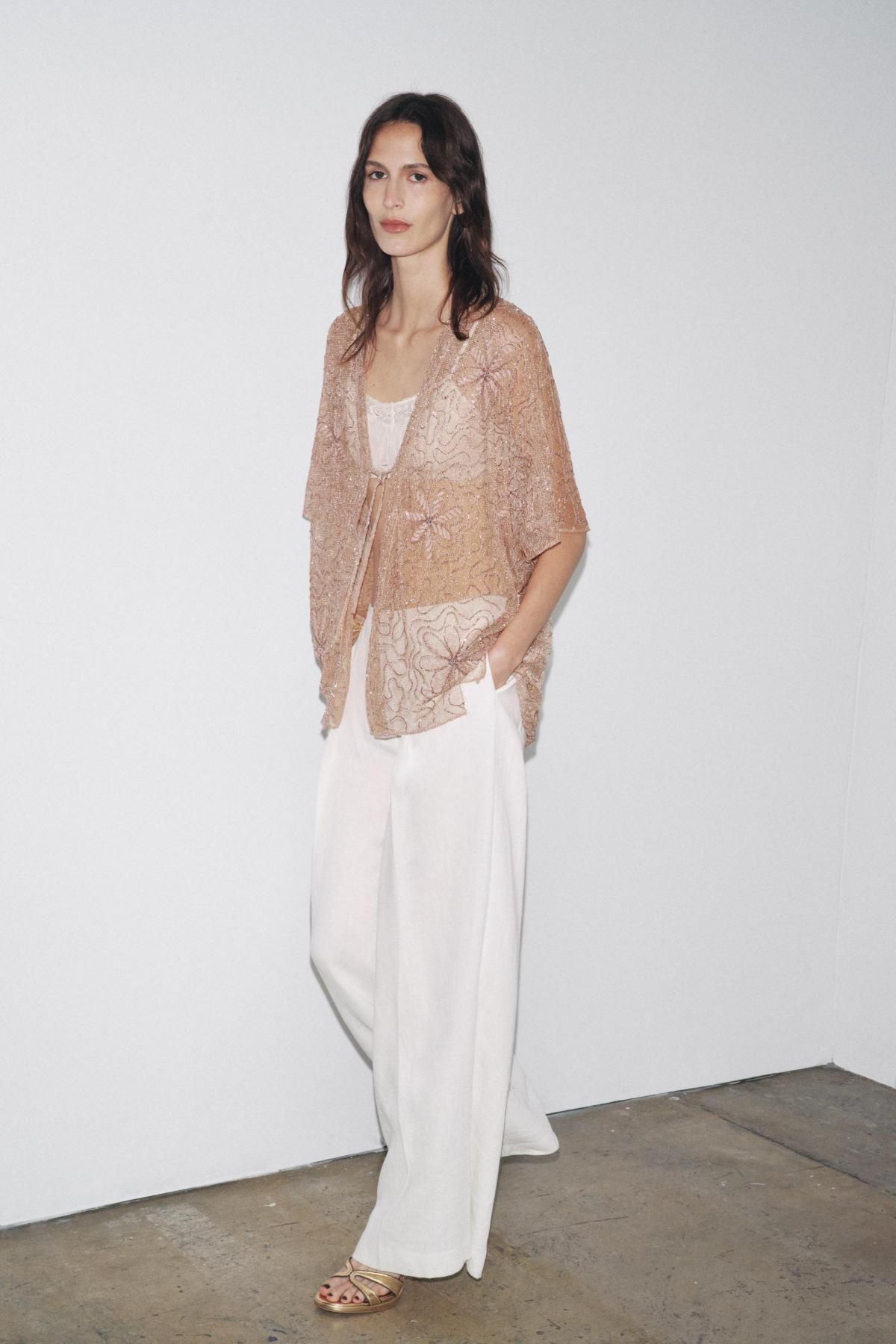 자라 자수 시스루 메탈릭 블라우스 7521/269 PALE PINK - 상세 이미지 2