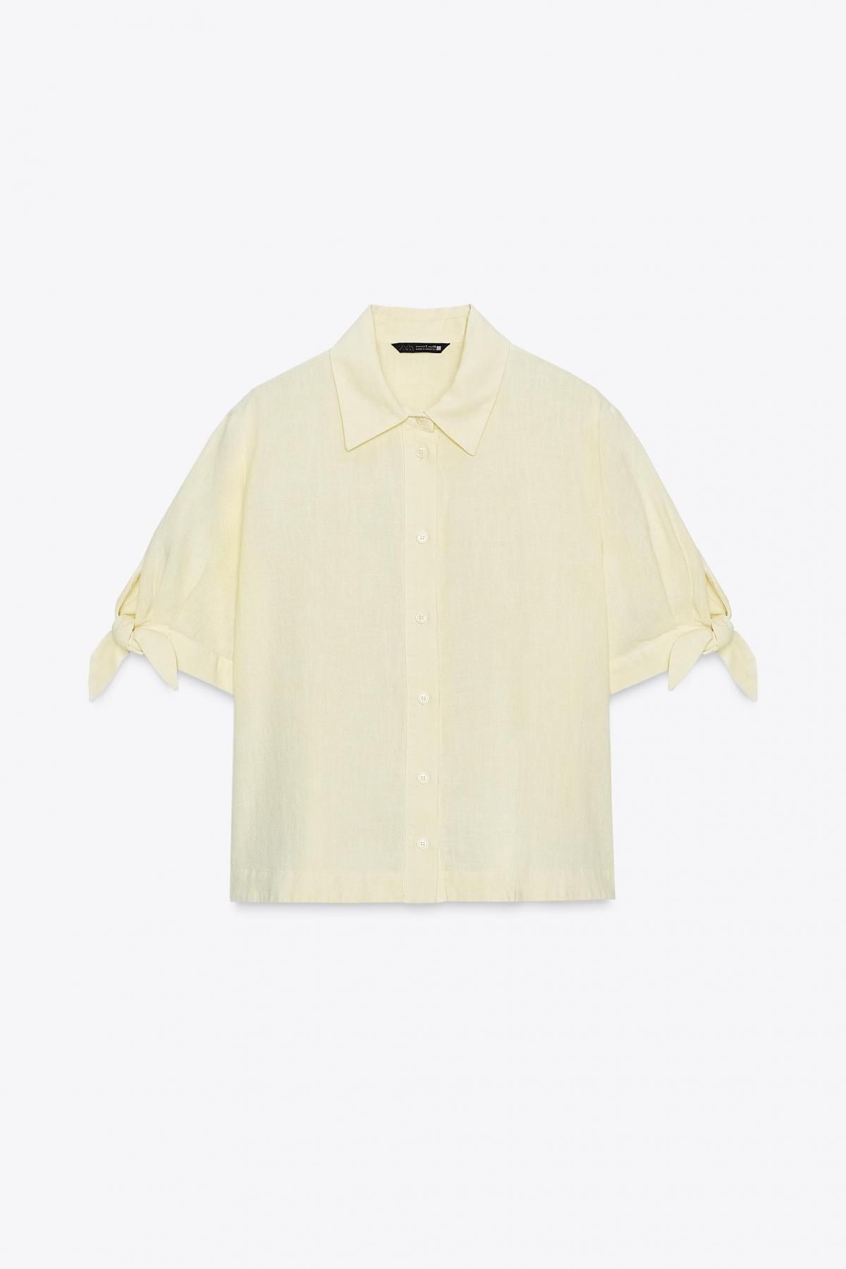 자라 타이 디테일 라미 반팔 셔츠 8206/730 YELLOW - 메인 이미지