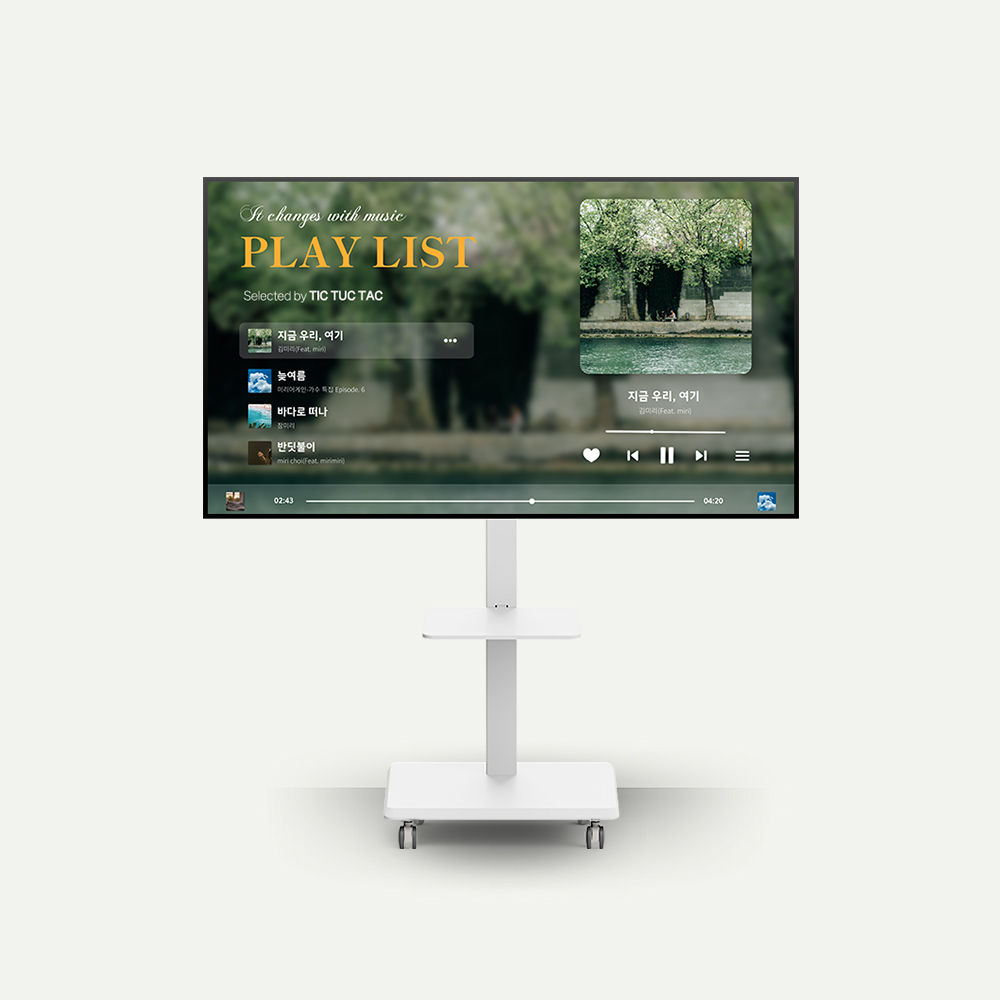 틱툭탁 무빙 대형 티비 스탠드 스퀘어 화이트 LG 삼성 tv 모니터 호환 이동식 거치대 - 메인 이미지