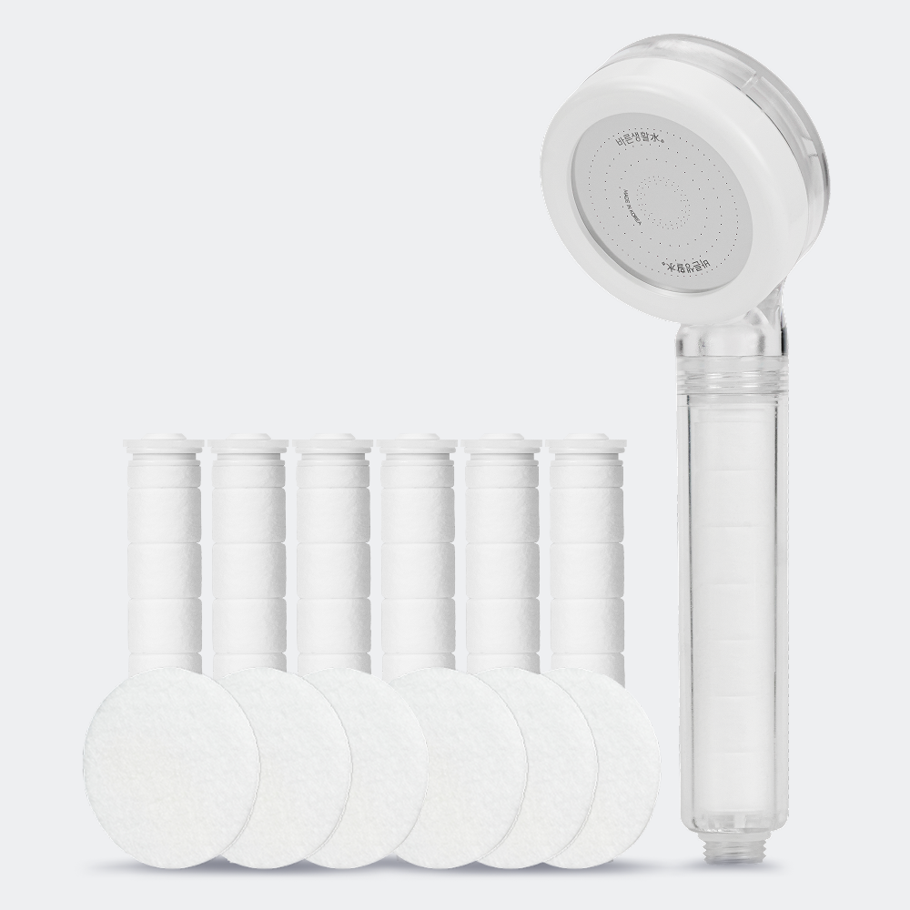 [단독][SET] 바른생활수 데일리 필터 샤워기 헤드+리필 필터 6P 세트