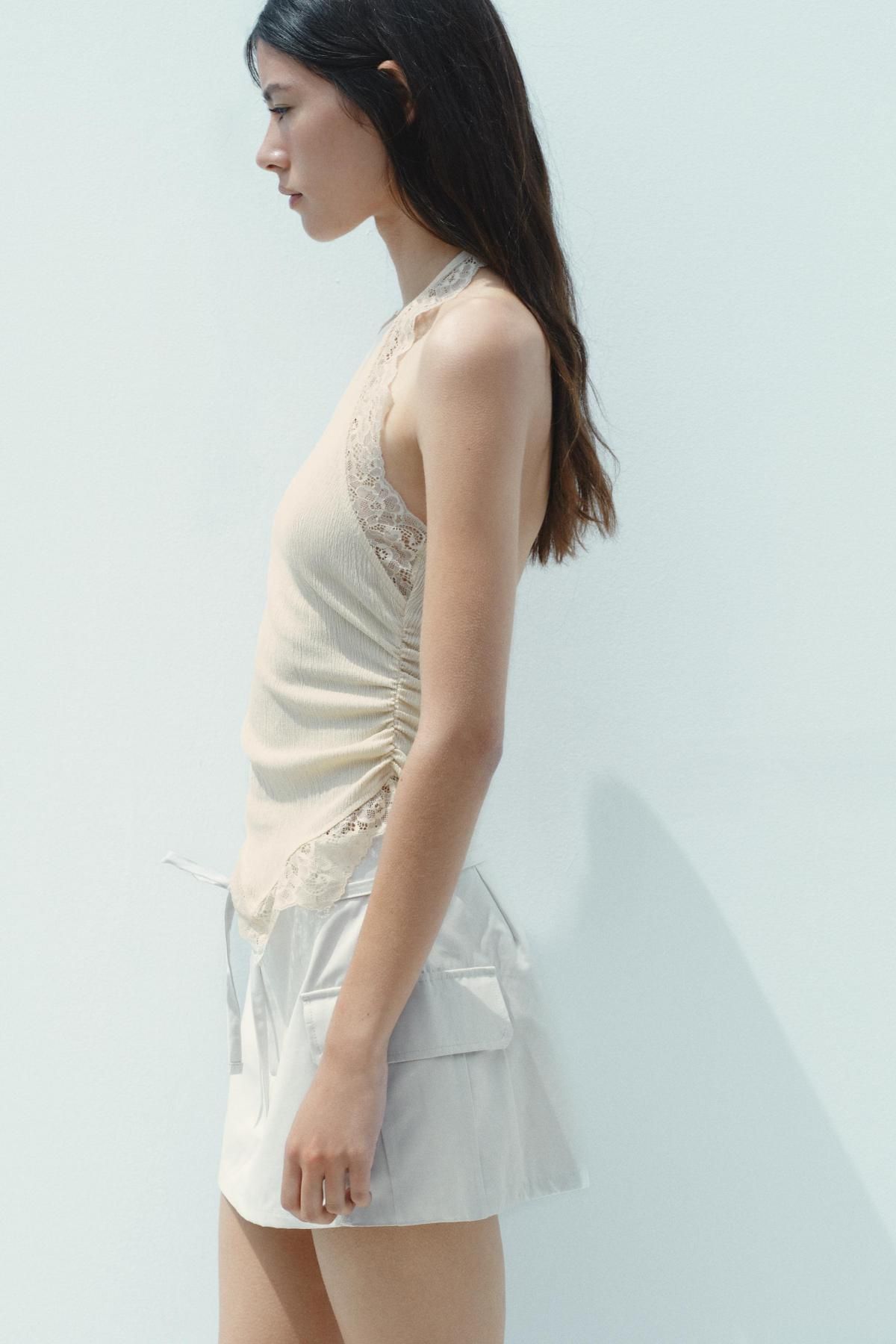 자라 레이스 텍스처 홀터넥 민소매 탑 3644/803 BONE - 상세 이미지 5