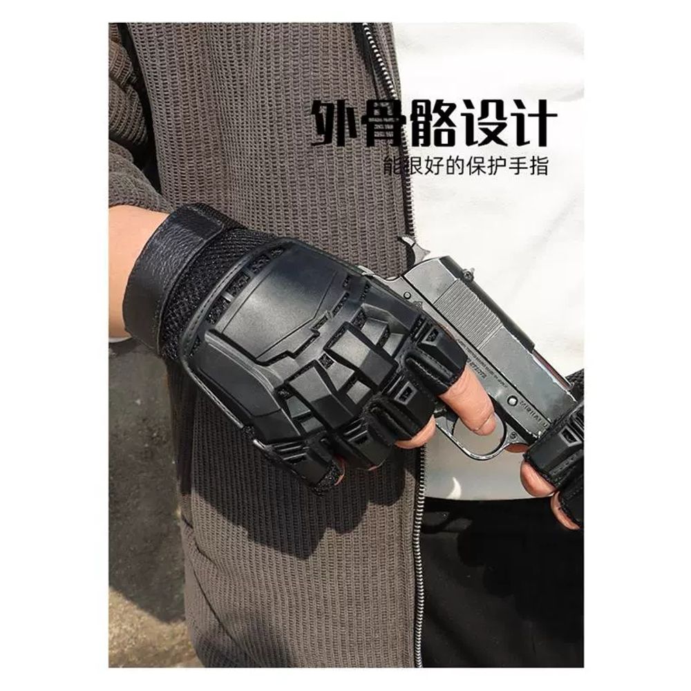 라이더 손가락장갑 오토바이 바이크장갑 반장갑 자전 A. 검은색 반쪽 손가락양가죽, A. M - 상세 이미지 3